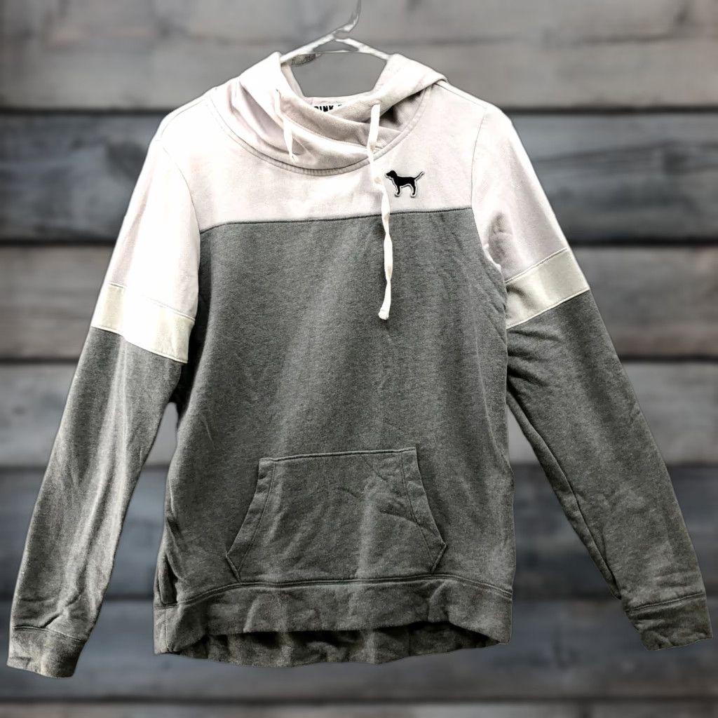 Pinko PINK Victoria's Secret Hoodie Womens XS Gray Colorblock Sequin Logo Pullover Casual Relaxed Size XS / US 0-2 / IT 36-38 - 1 Thumbnail