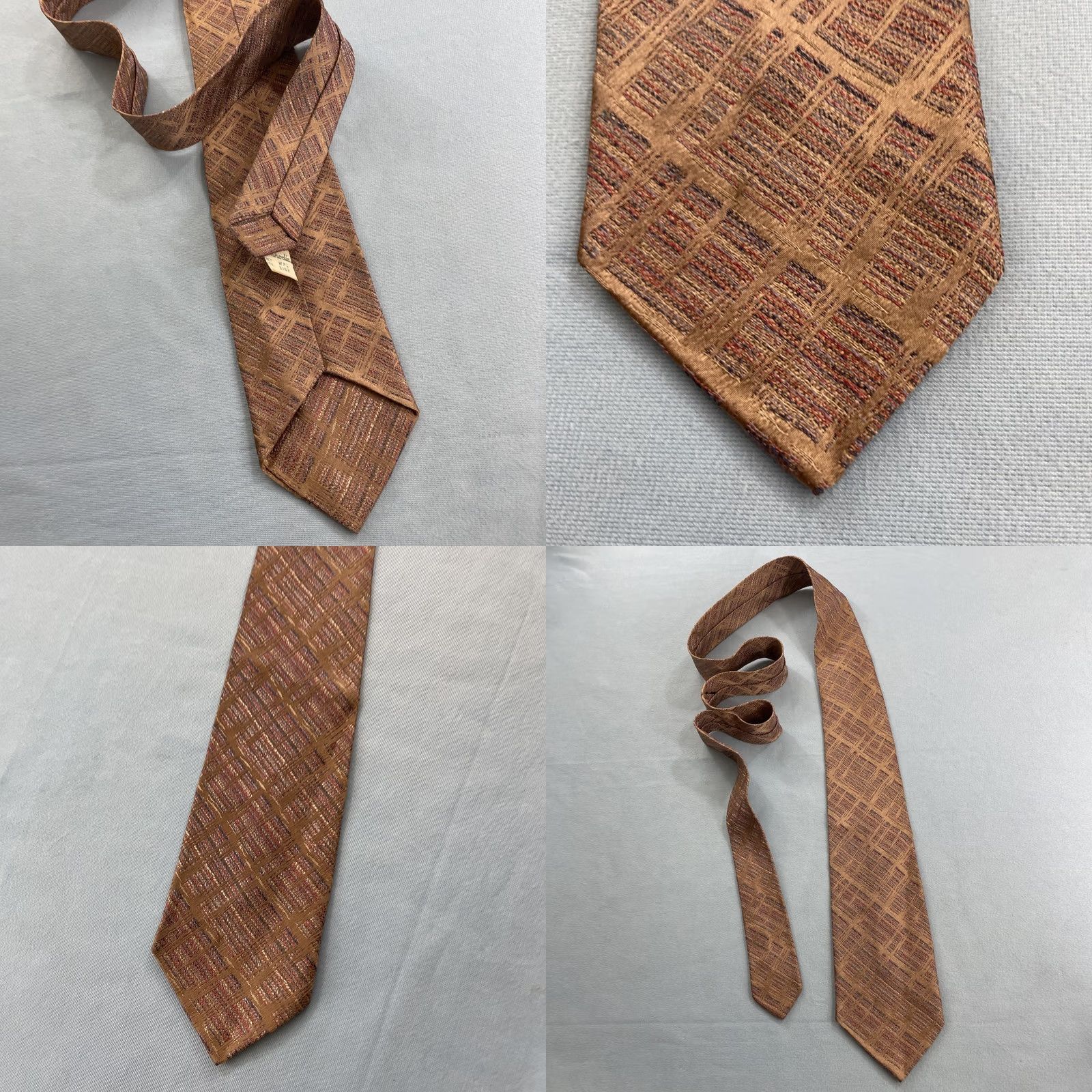 MCM VINTAGE Rhodia Necktie Italian Woven Tie Geometric Plaid Brown Red Blue 3x48" Mens Tie Size ONE SIZE - 9 Thumbnail