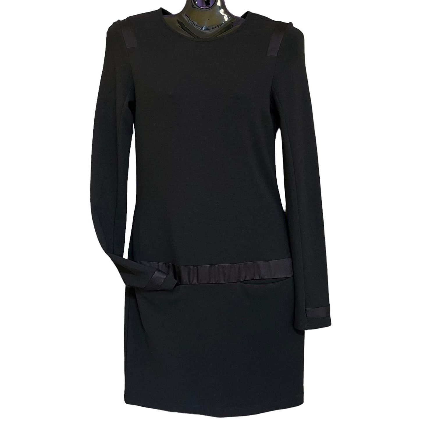 Theory Theory Vintage Black Drop-Waist Long-Sleeve Shift Midi Dress Size M / US 6-8 / IT 42-44 - 1 Thumbnail
