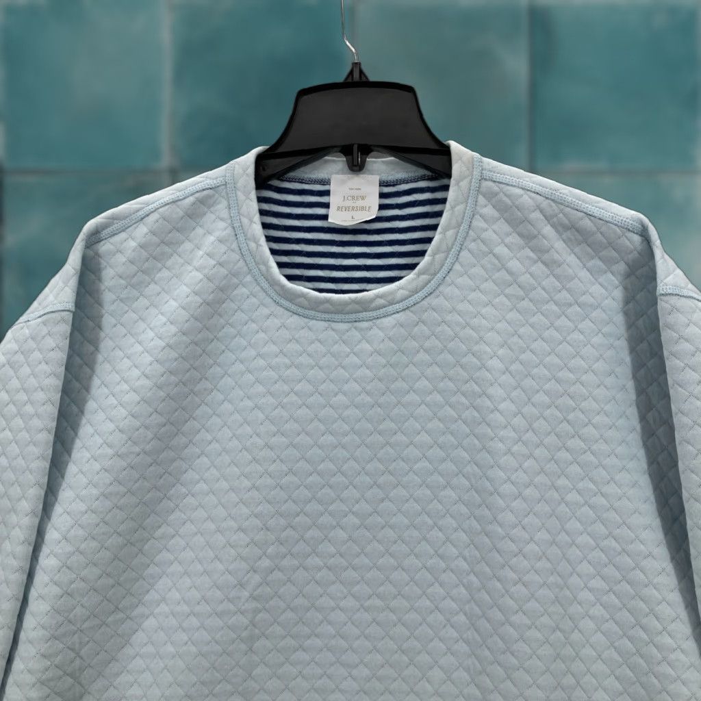 J.Crew J.CREW Reversible Quilted Pullover Sweatshirt Women’s Large Blue Striped Cozy Size L / US 10 / IT 46 - 1 Thumbnail