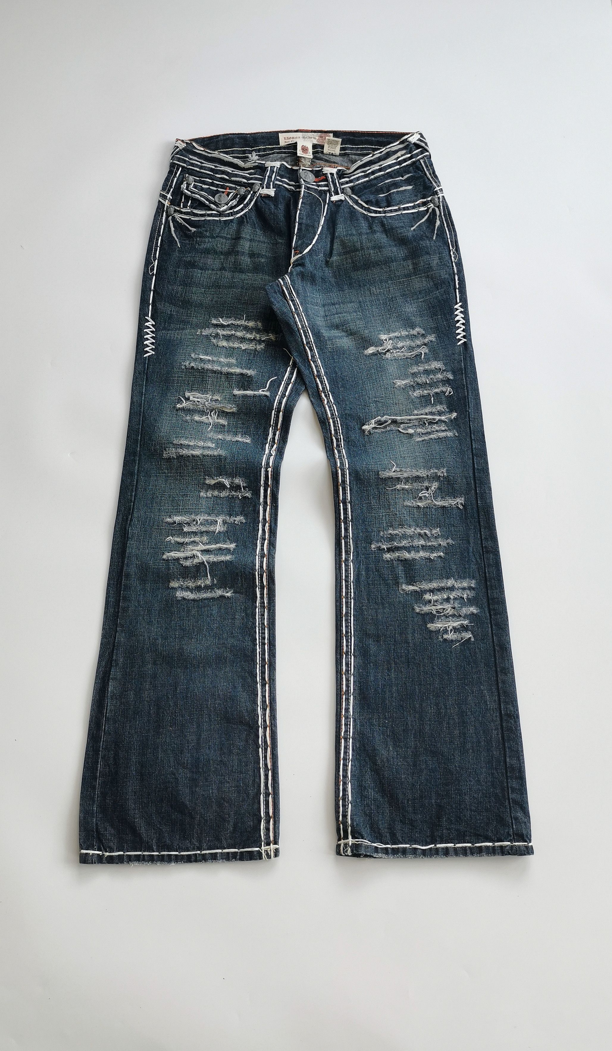 Japanese Brand Flare Denim Cross Embrodery Laguna Beach Size US 33 - 10 Thumbnail