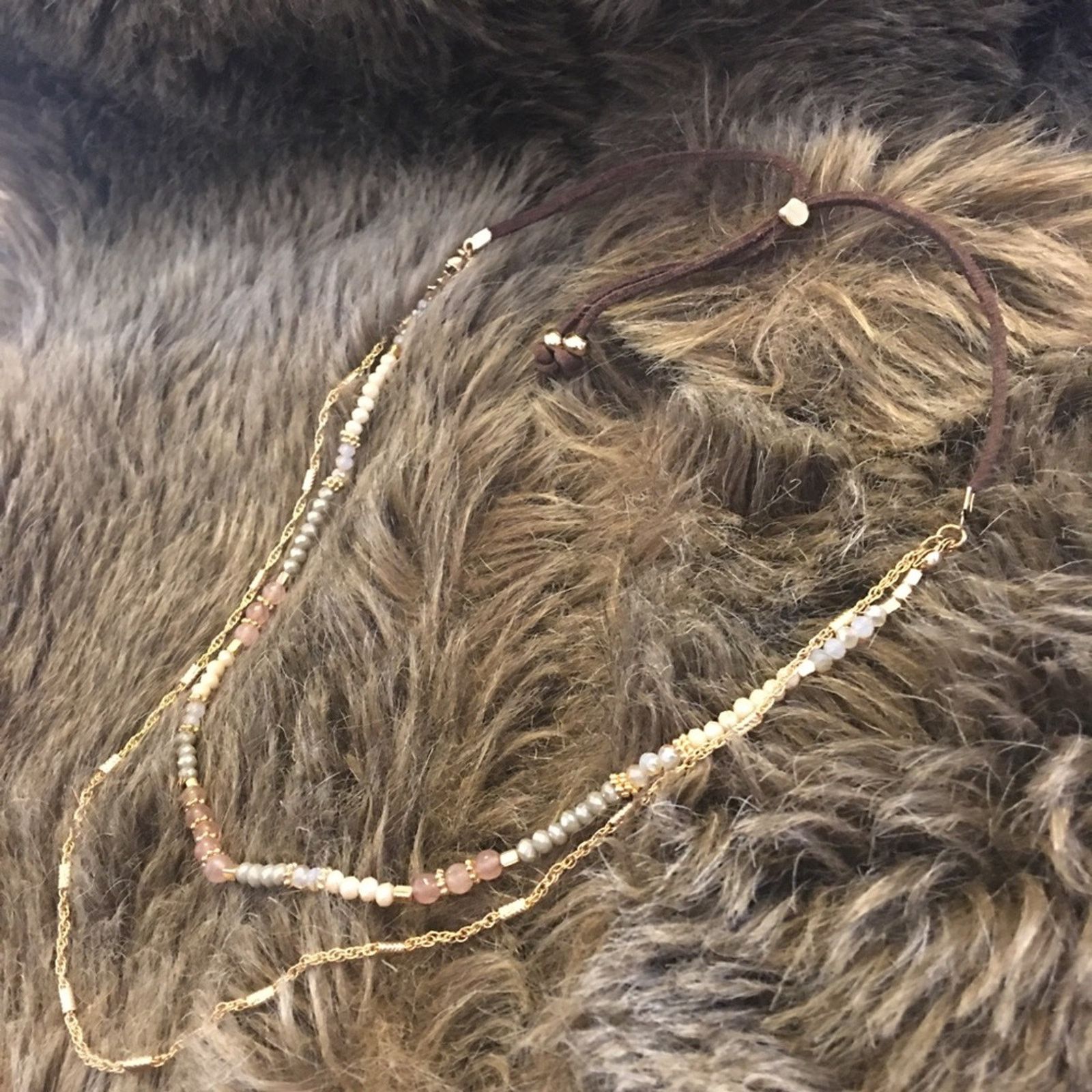 Jewelry Layered gold chain sparkle bead suede necklace Size ONE SIZE - 6 Thumbnail