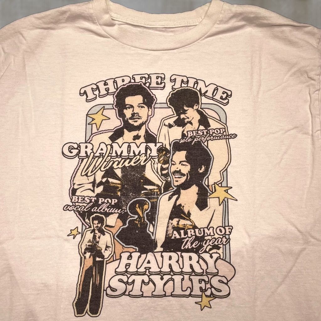 Vintage VINTAGE Harry Styles Three Time Grammy Winner Shirt Mens Large White Graphic Tee Size US L / EU 52-54 / 3 - 1 Thumbnail