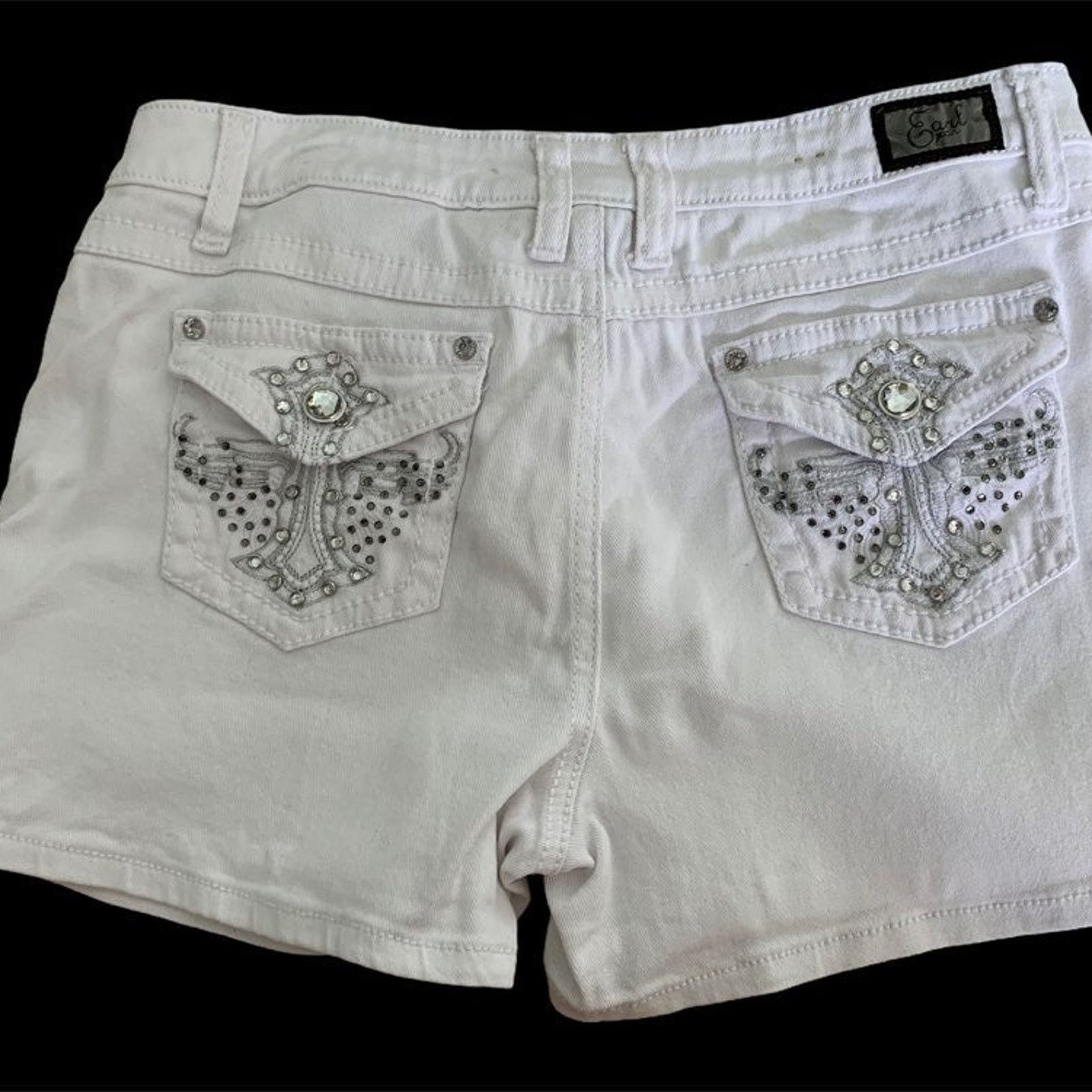 Other Earl Jeans Women's Size 6 Denim Shorts White Diamond Studs Size 28" / US 6 / IT 42 - 4 Thumbnail