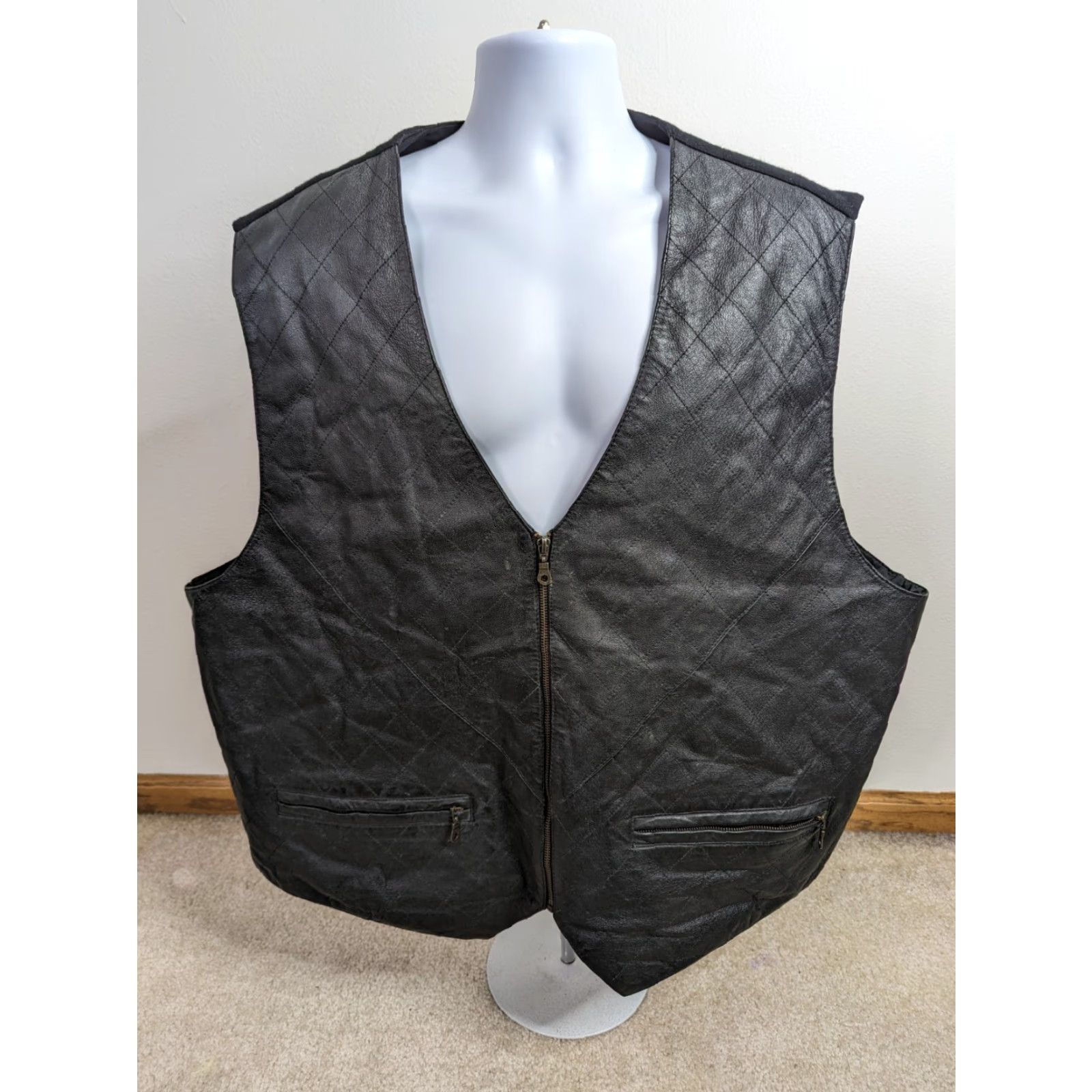 Vintage VINTAGE 90s Quilted Black Leather Biker Vest Men 3XLT Motorcycle Size 59 Pit to Pit 25 Length Size US XXL / EU 58 / 5 - 2 Thumbnail