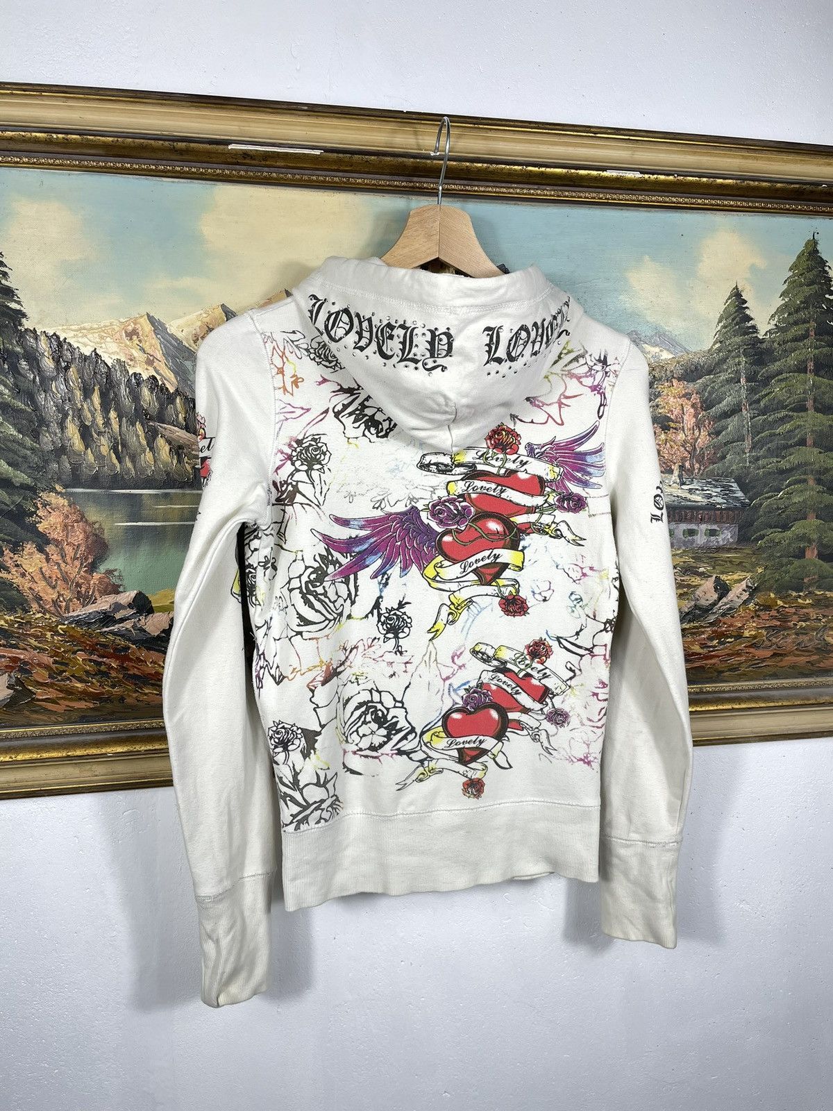 Christian Audigier × Ed Hardy × Vintage Retro 00s Ed Hardy Vibe Hoodie Crystals Affliction Grunge Size US XS / EU 42 / 0 - 7 Thumbnail