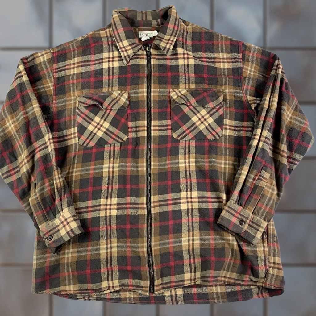 J.Crew J.CREW Oarsman Flannel Shirt Mens M Full zip Brown Red Plaid Long sleeve Size US M / EU 48-50 / 2 - 1 Thumbnail