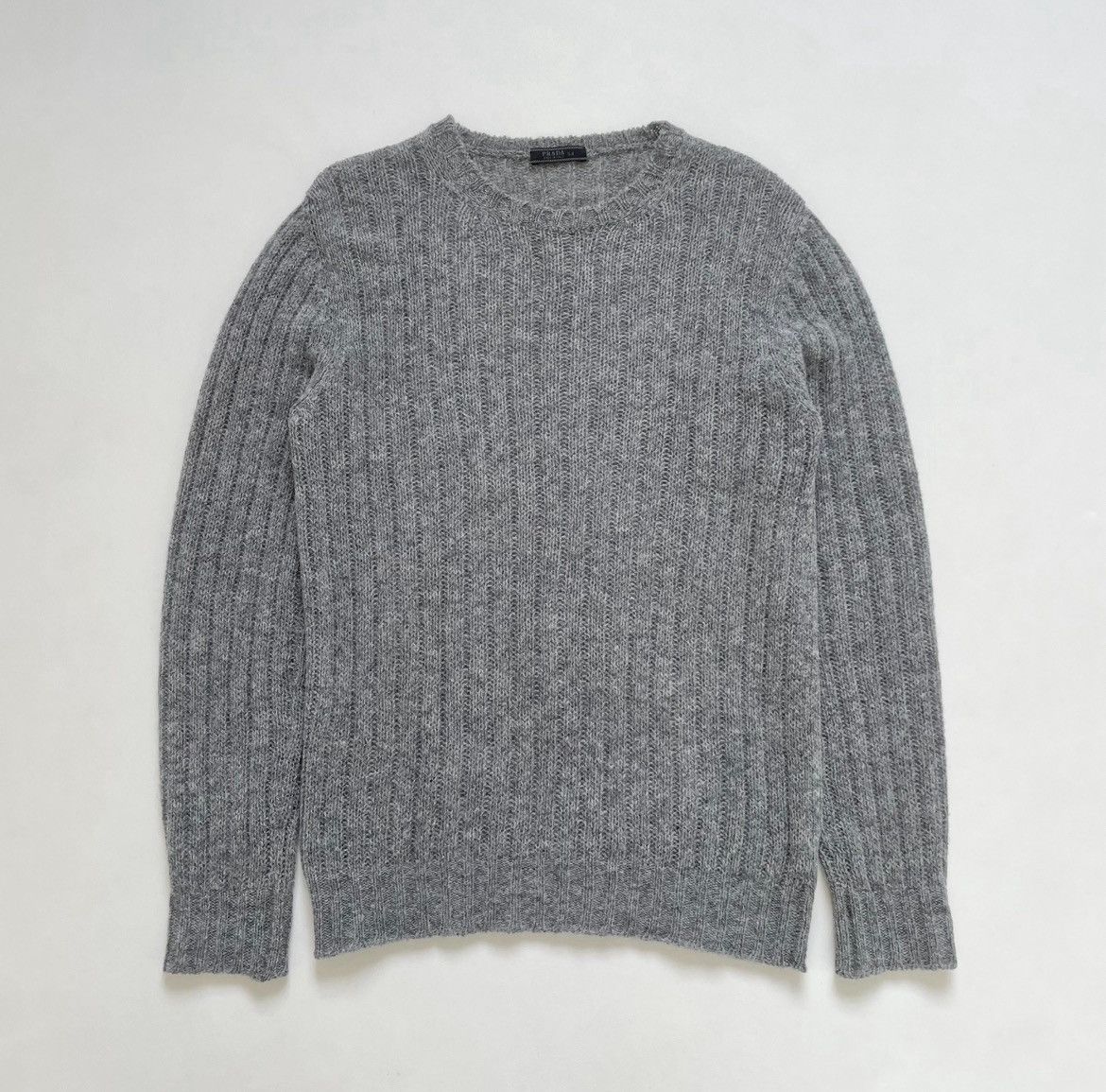 Prada Mid 2000s Grey Ribbed Wool Sweater Size US L / EU 52-54 / 3 - 1 Thumbnail