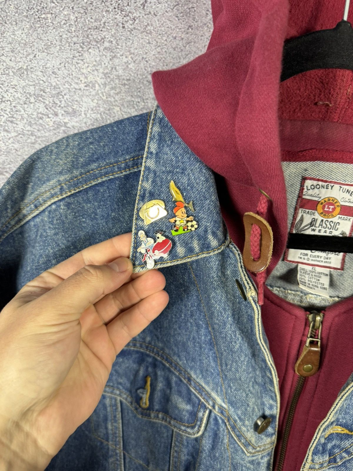 Vintage × Warner Bros All Folks Looney Tunes 1995 WB Hoodie Vest Jacket XL Denim Size US XL / EU 56 / 4 - 10 Thumbnail