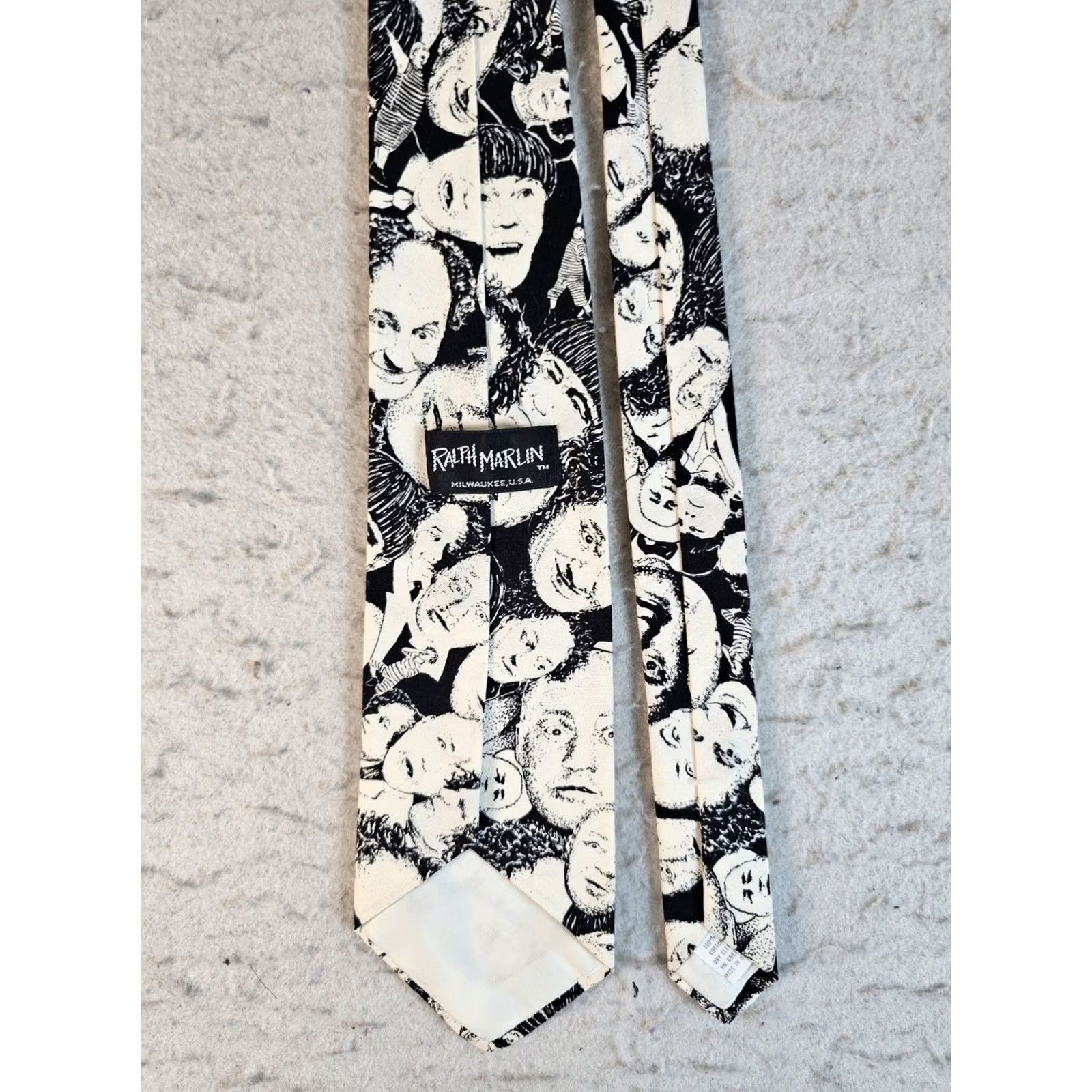 Vintage VINTAGE Ralph Marlin Three Stooges Neck Tie Black & White 60" Long 90s Mens Size ONE SIZE - 6 Thumbnail