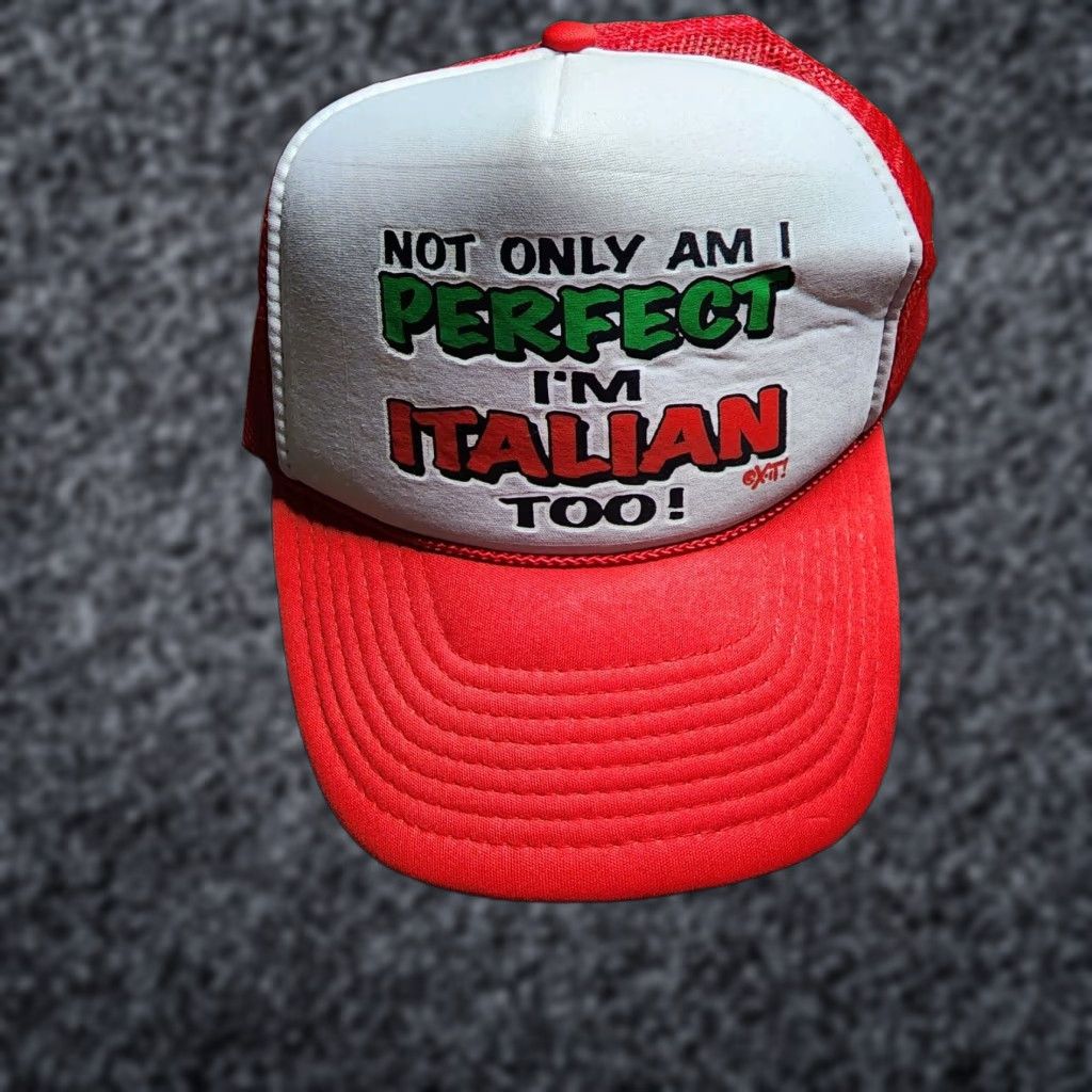 Vintage VINTAGE Not Only Am I Perfect Im Italian Too Snapback Trucker Hat Dad Cap Hat Men Adjustable Red | 90s? Size ONE SIZE - 1 Thumbnail