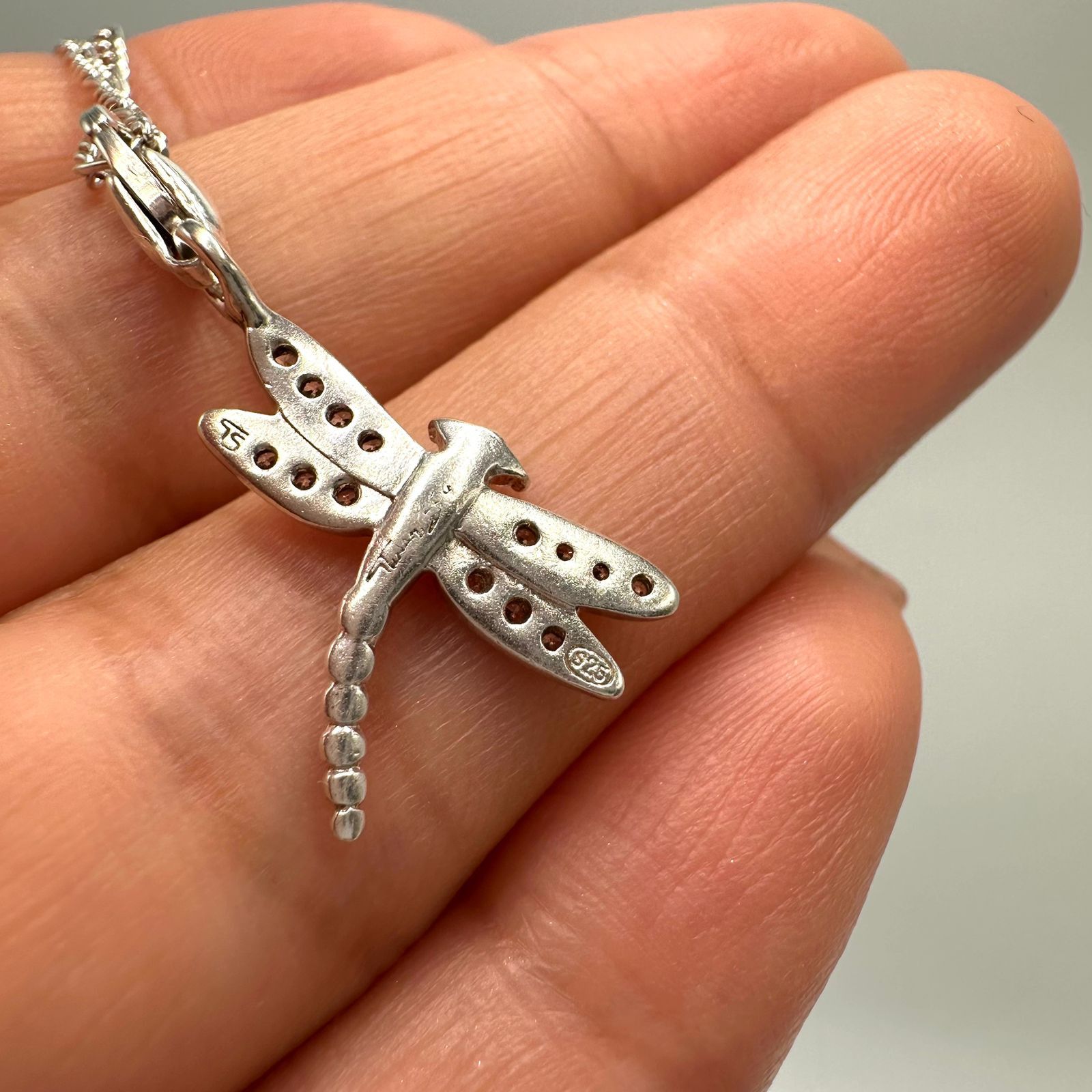 Sterling Silver Vintage 925 Sterling Silver Necklace Dragonfly Pendant Size ONE SIZE - 4 Thumbnail