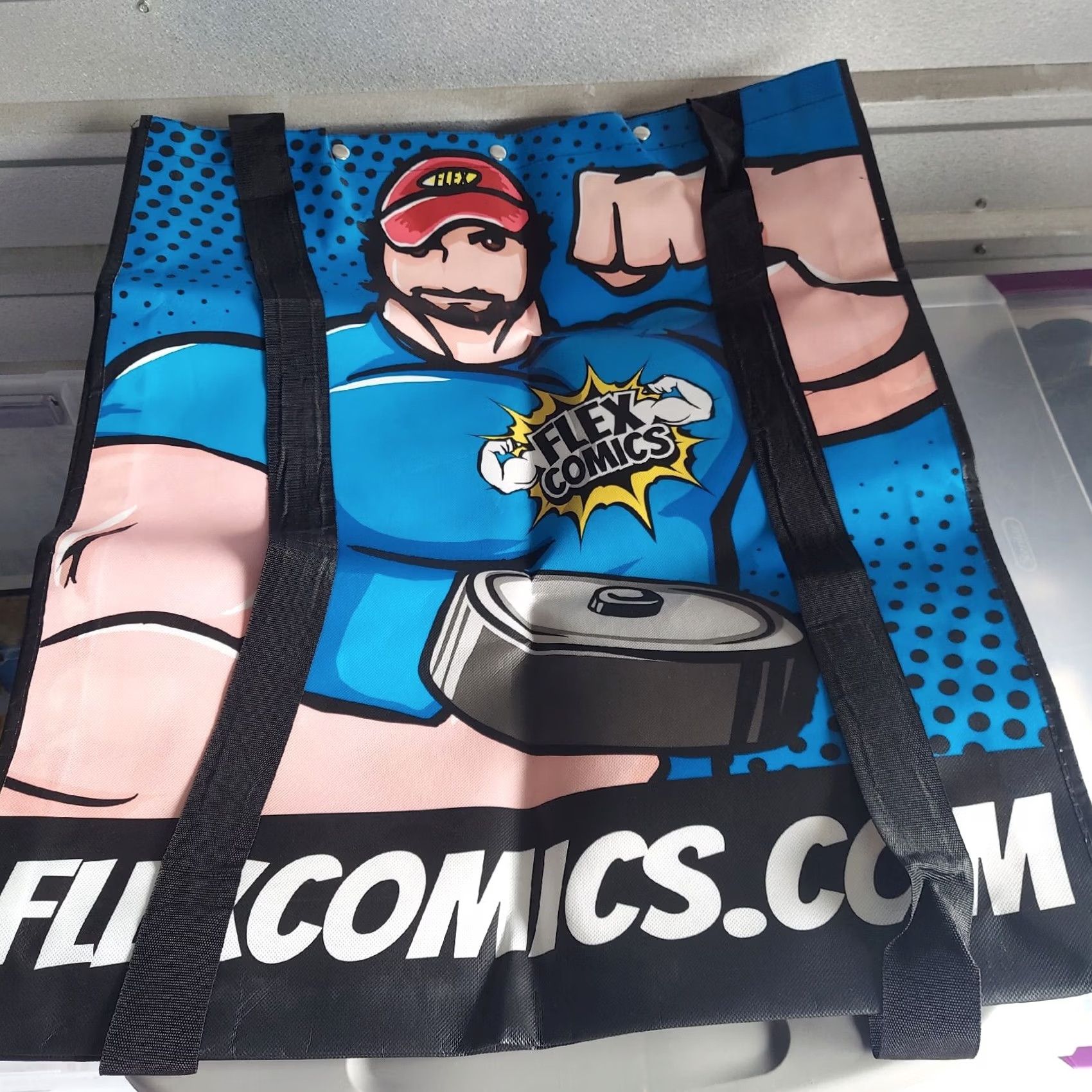 Vintage Totes Huge Flex Comics Backpack Eco Friendly Tote Bag Gym Bag Body Building Blue Men Vinyl Backpack Comics Eco Bag Size ONE SIZE - 2 Thumbnail