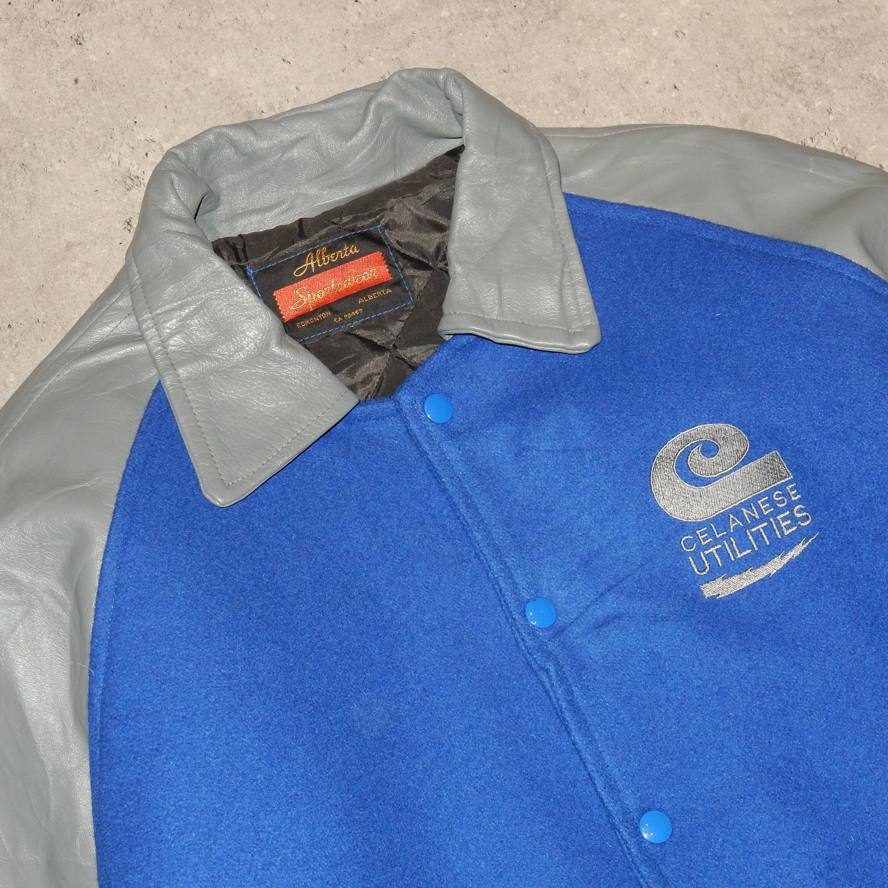 Vintage College Varsity vintage blue grey leather bomber jacket - L Size US L / EU 52-54 / 3 - 2 Thumbnail
