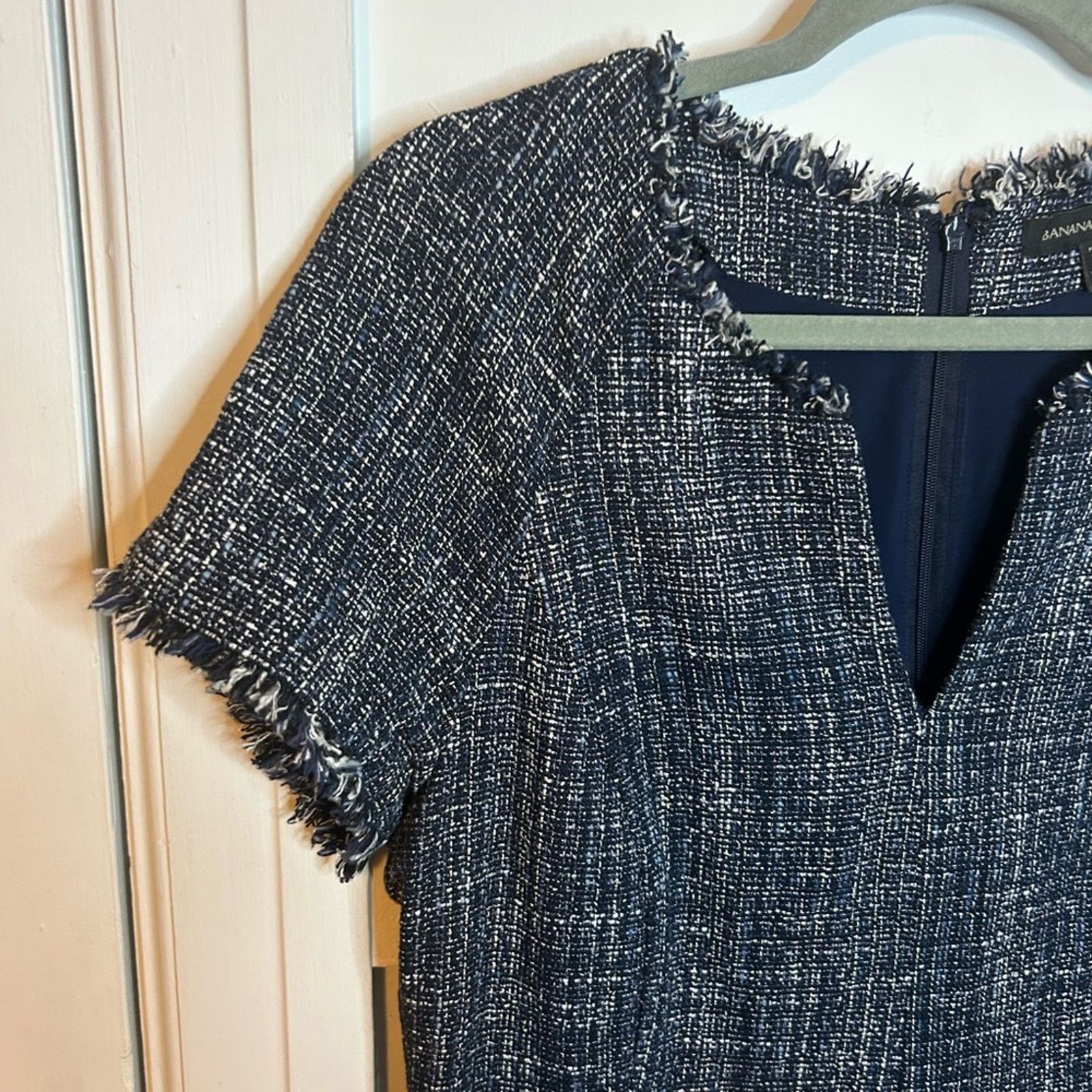 Banana Republic Banana Republic Navy Blue Tweed Short Sleeve A-Line Dress Size XL / US 12-14 / IT 48-50 - 6 Thumbnail