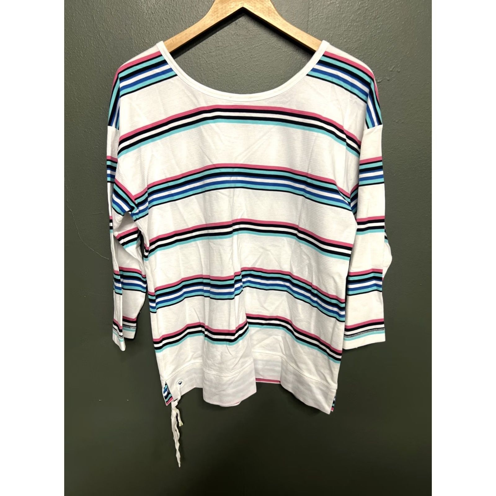 Talbots Talbots T-Shirt 3/4 Sleeve Top Size L Pink Blue White Striped Multicolor Knit Cotton Spandex Casual Womens Size L / US 10 / IT 46 - 3 Thumbnail