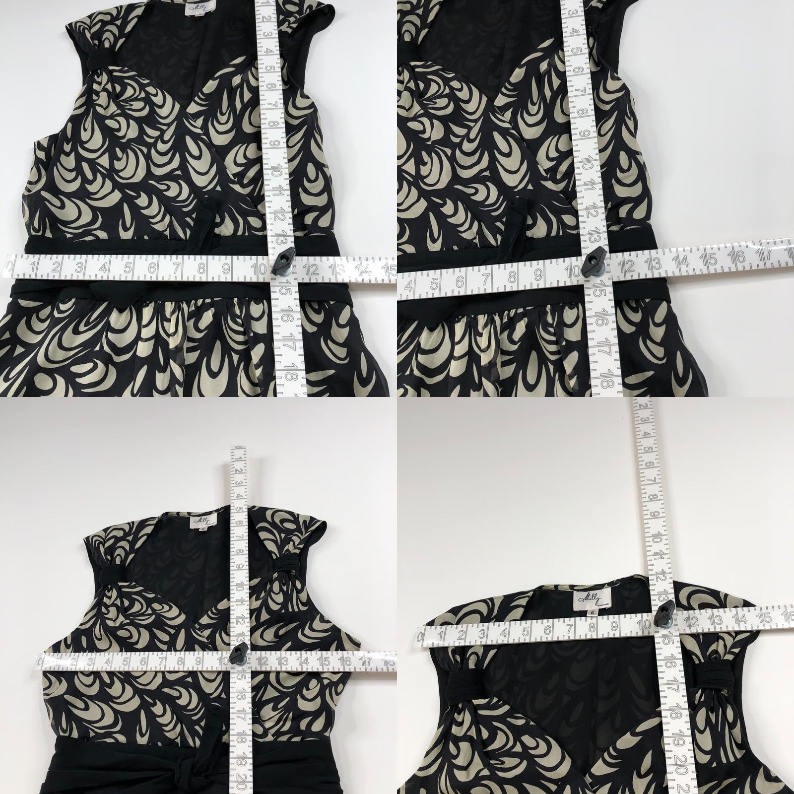 MILLY Milly Of New York 6 100% Silk Mini Dress Black Beige Ivory VTG Retro Sleeveless Round Neck Zip Short Dress Womens Size M / US 6-8 / IT 42-44 - 8 Thumbnail