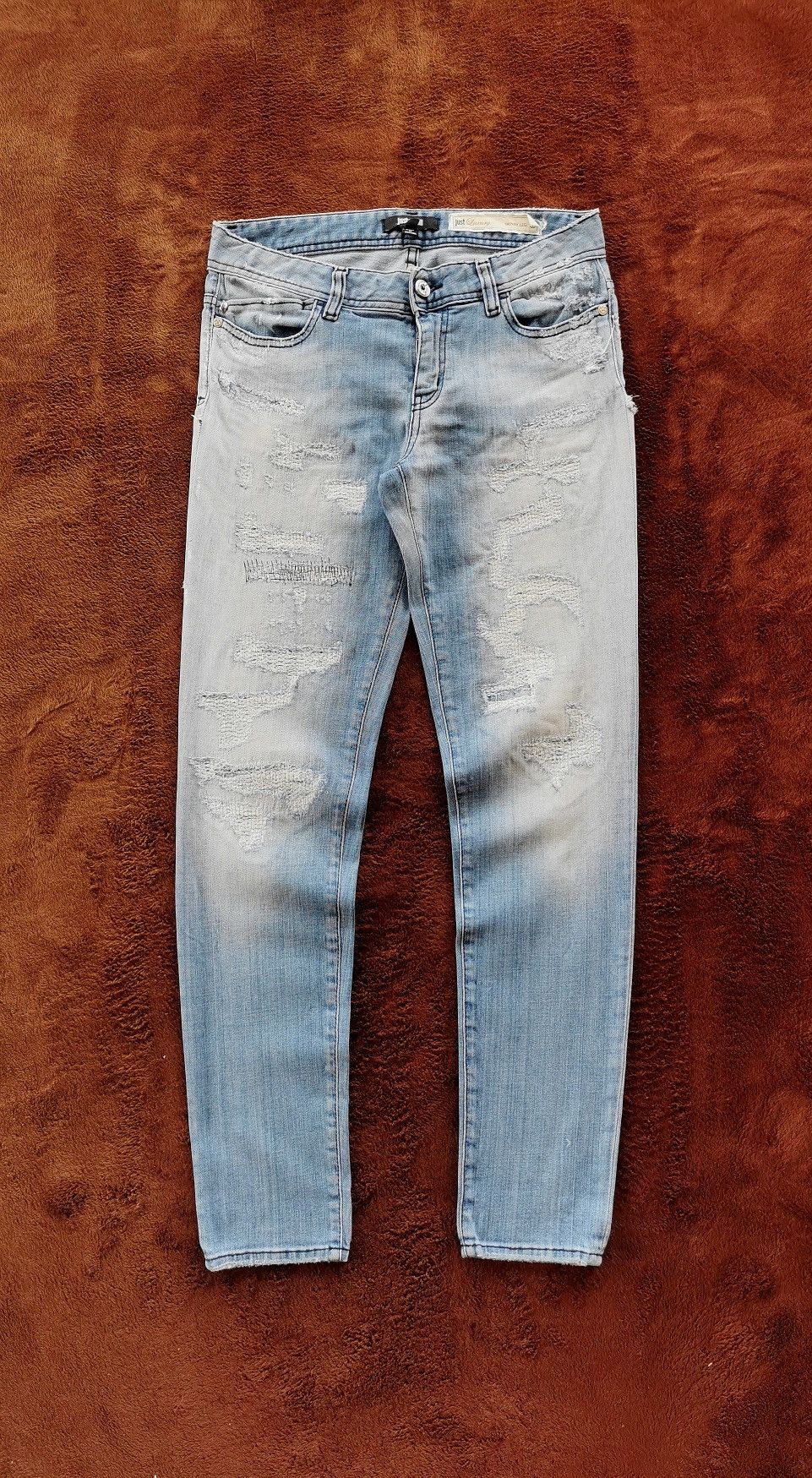Roberto Cavalli Just Cavalli Boro Thrashed Distressed Skinny Denim Jeans Size 28" / US 6 / IT 42 - 2 Thumbnail