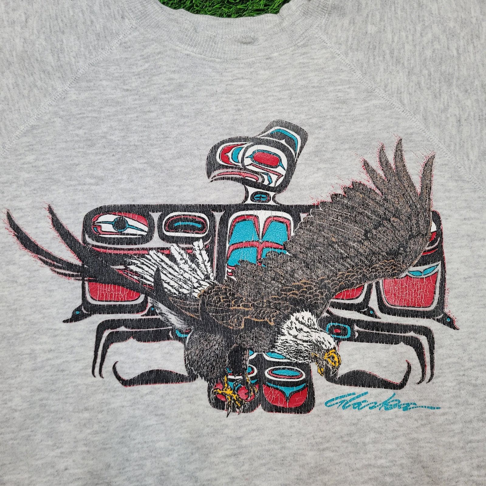 Hanes VTG Eagle Native American Art Sweatshirt XL Crop Boxy Raglan Size US XL / EU 56 / 4 - 3 Thumbnail