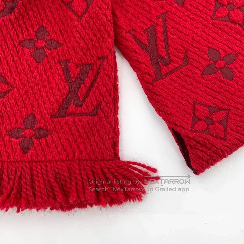 Other Louis Vuitton Red logo jacquard full print wool fringe sca Size ONE SIZE - 5 Thumbnail