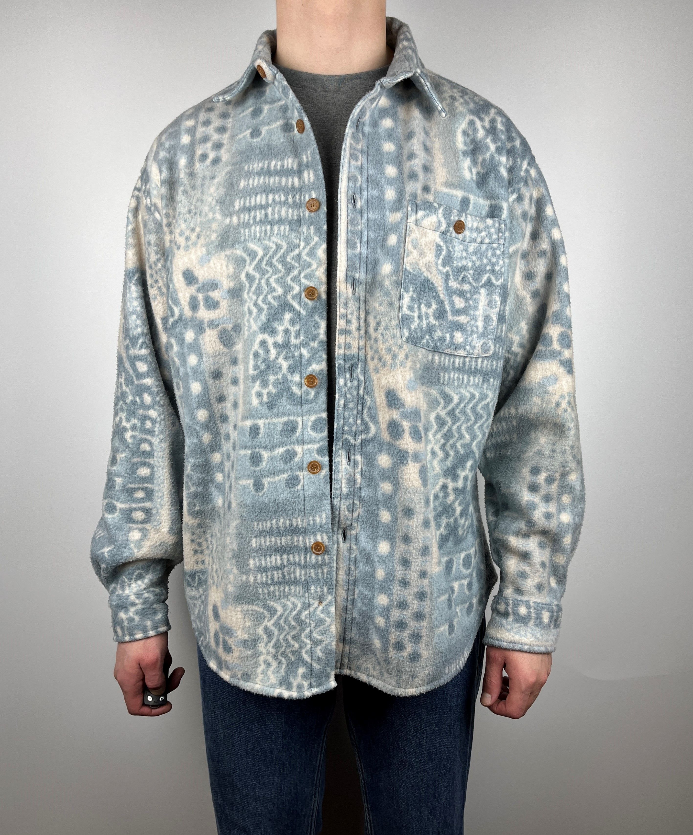 Vintage 90's Euro Mode Abstract Fleece Shirt Overshirt Jacket Size US XL / EU 56 / 4 - 3 Thumbnail