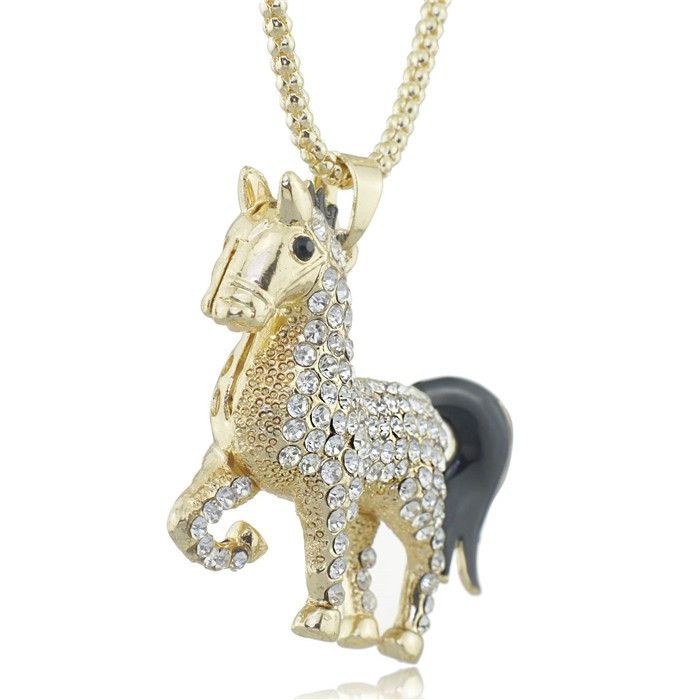 Jewelry Enamel Horse Crystal Long Chain Necklaces Size ONE SIZE - 2 Thumbnail