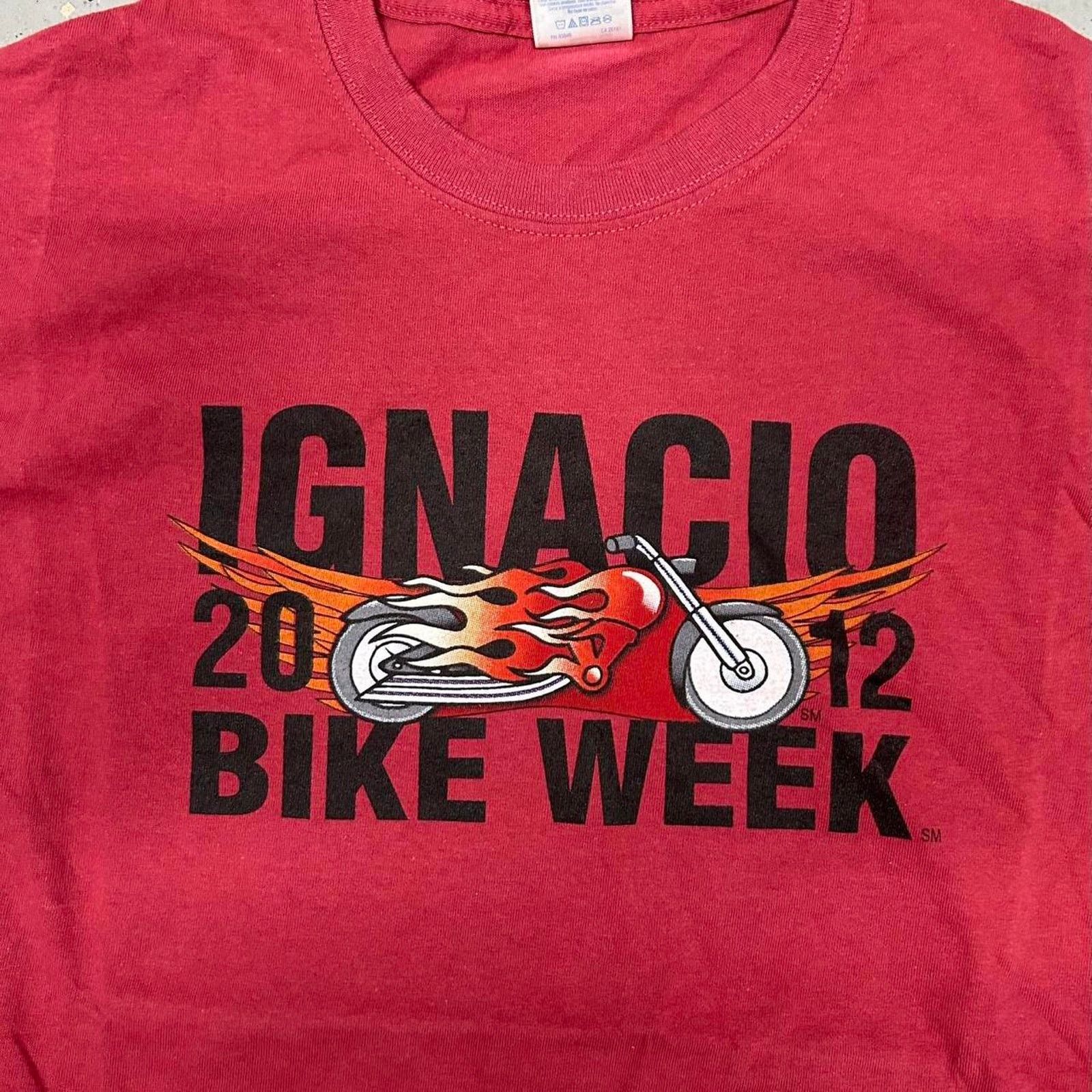 Gildan Y2K IGNACIO Bike Week T-SHIRT - red and yellow cotton tee Size US L / EU 52-54 / 3 - 4 Thumbnail