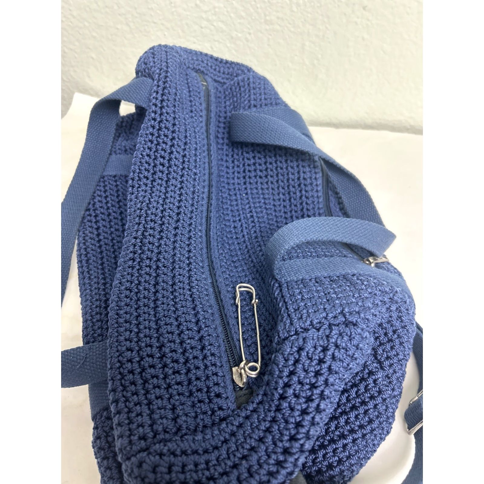 The Sak The Sak Navy Blue Knit Small Duffle Bag Tap Handles Strap Womens Duffle Bag 13x8x8 Cotton Knit Navy Small Size ONE SIZE - 5 Thumbnail