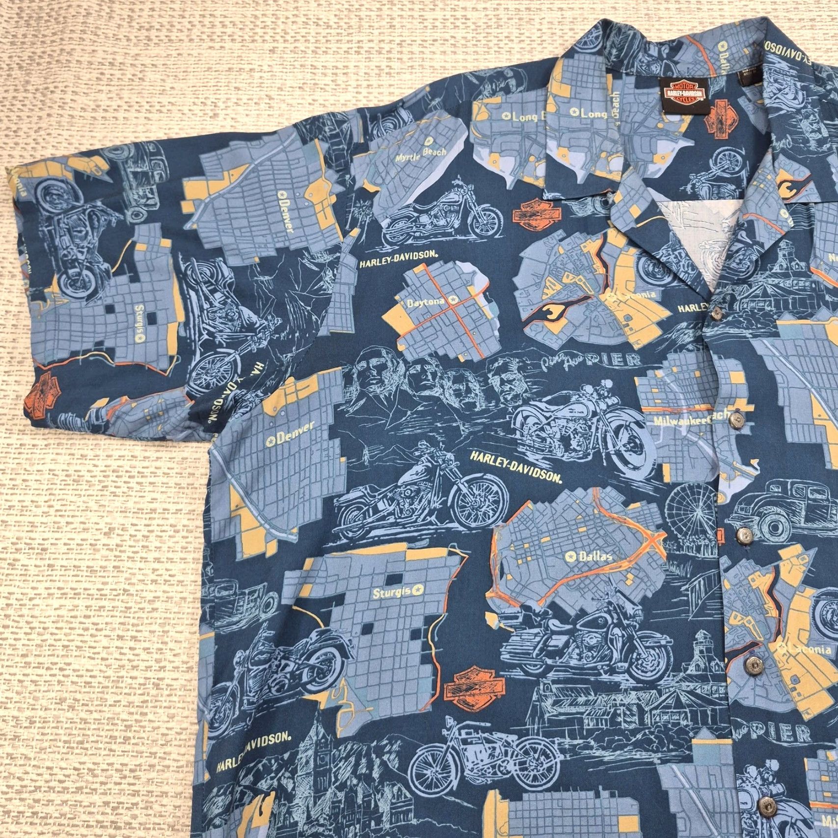 Harley Davidson Harley-Davidson Button Up Shirt Mens 3XL Blue Map Motorcycle Short Sleeve Size US XXL / EU 58 / 5 - 3 Thumbnail