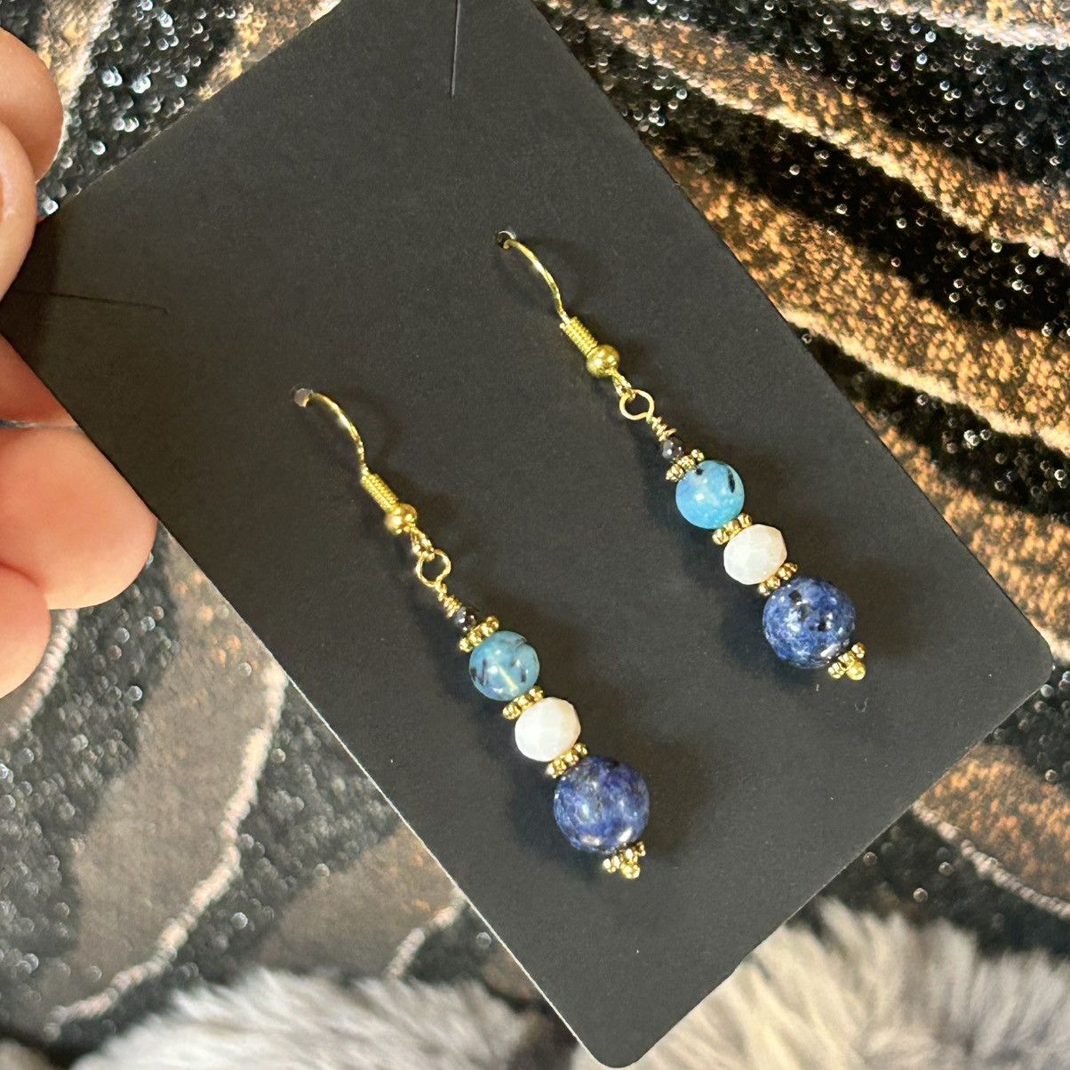 Handmade Handcrafted elegant sodalite dragon vein crystal earrings Size ONE SIZE - 1 Thumbnail