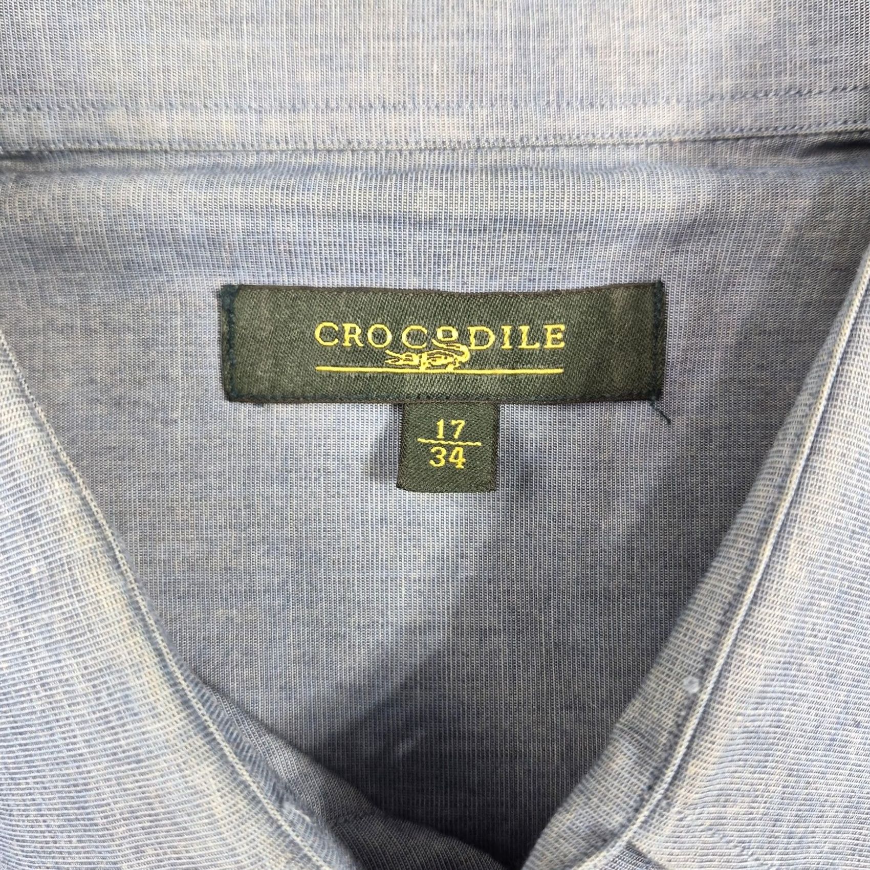 Vintage Crocodile Shirt Mens 17 34/35 Blue Solid Button Down Long Sleeve Dress Pocket Shirt Men Regular Size 17 Blue Size 46R - 5 Thumbnail