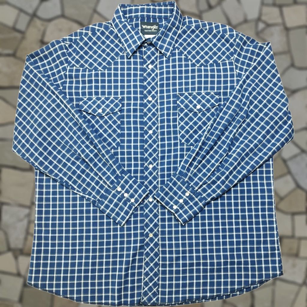 Wrangler VINTAGE Wrangler Pearl Snap Plaid Shirt Men XL Blue Long Sleeve Western Rodeo Cowboy Size US XL / EU 56 / 4 - 1 Thumbnail