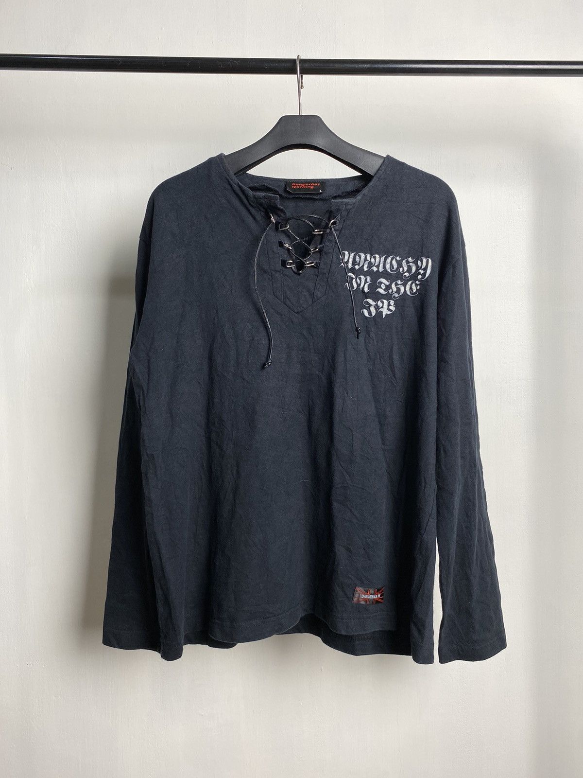 If Six Was Nine × Japanese Brand × Le Grande Bleu (L.G.B.) Dengerous Warning Skull Laces Up Longsleeve Size US M / EU 48-50 / 2 - 1 Thumbnail