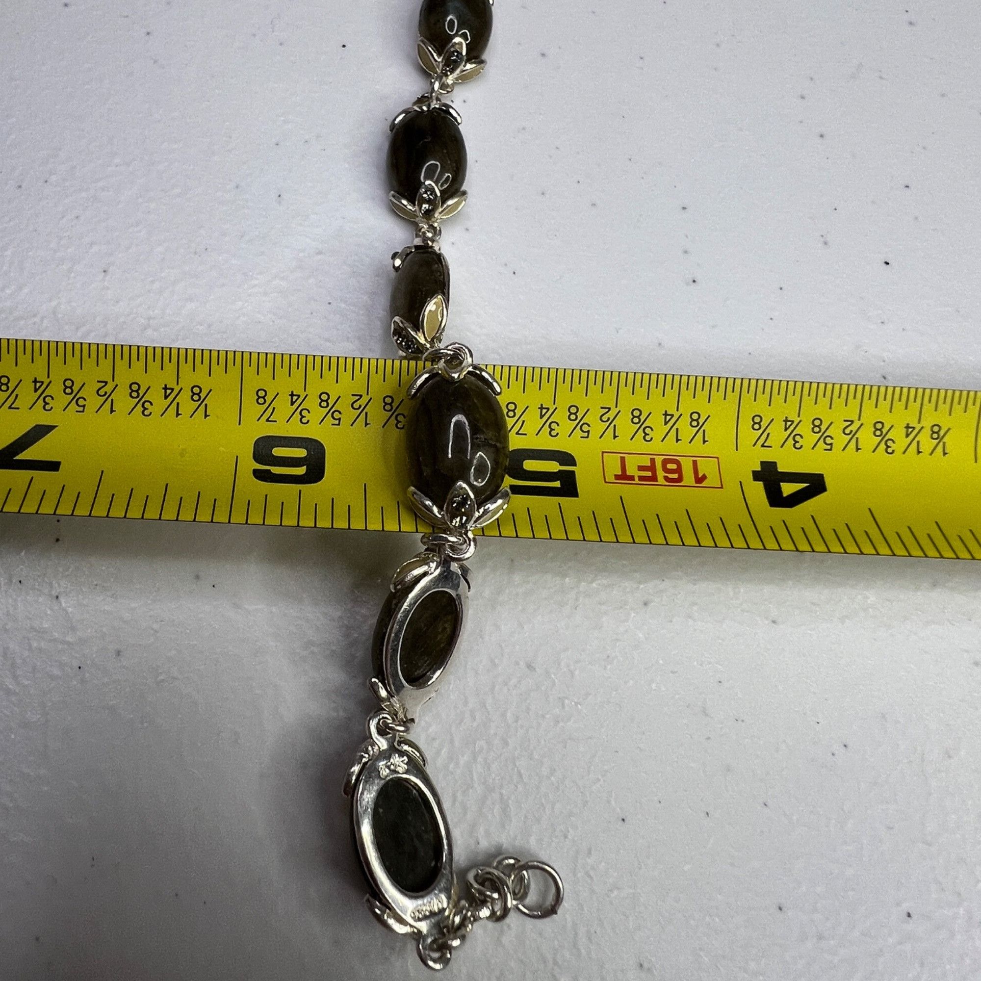 Designer Sterling Silver Oval Link Green Stone 7 1/2" Bracelet Size ONE SIZE - 7 Thumbnail