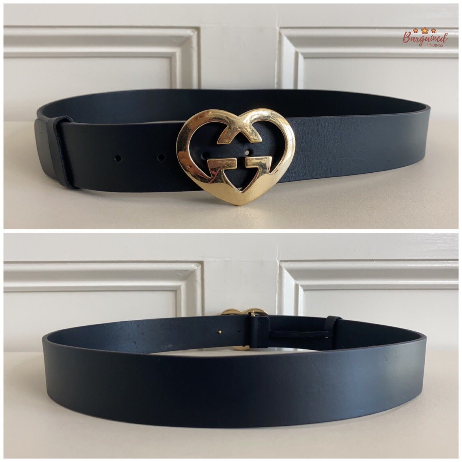 Gucci Gucci Black Leather Interlocking G Heart Gold Buckle Belt Size 34 - 7 Thumbnail