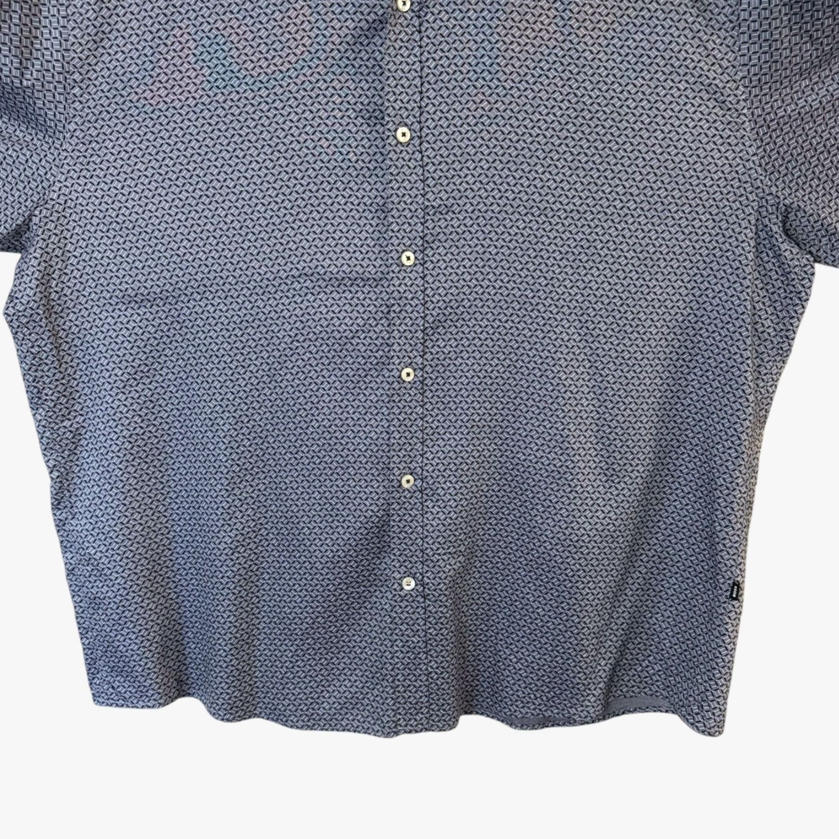 Hugo Boss HUGO BOSS Dress Shirt Liam Regular Fit Geometric Button-Up Lyocell Blue 2XL Mens Size 48R - 7 Thumbnail