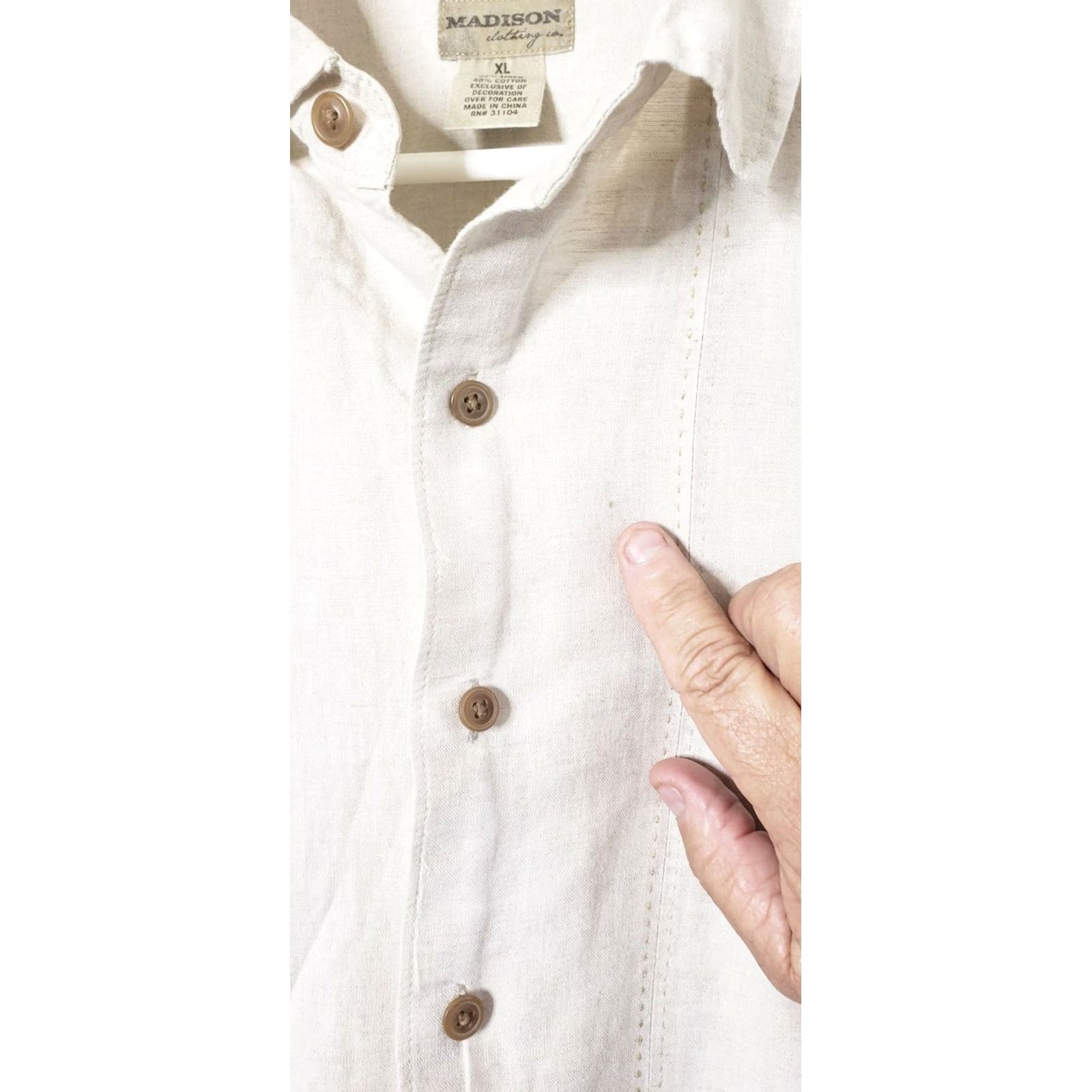 Madison Madison Clothing Co. Shirt XL Beige Linen-Cotton Short Sleeve Button Down Mens Regular Collar Size US XL / EU 56 / 4 - 7 Thumbnail