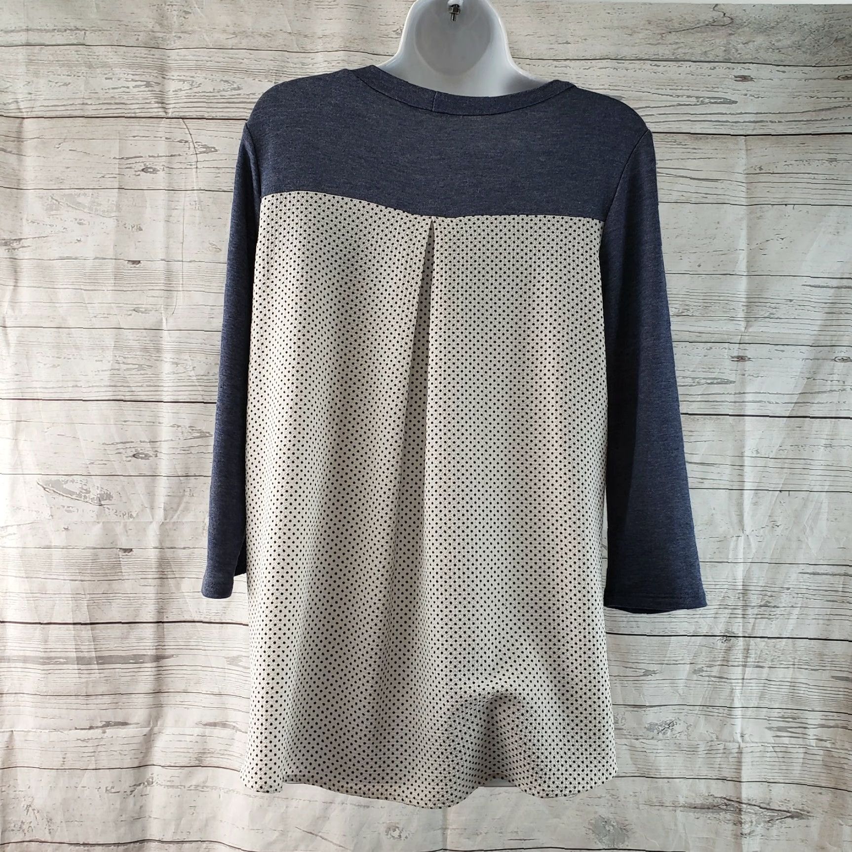Vintage Papermoon Womens Top Blouse Sz M Blue White Polka Dots 3/4 Sleeve Rayon Blend Size M / US 6-8 / IT 42-44 - 3 Thumbnail