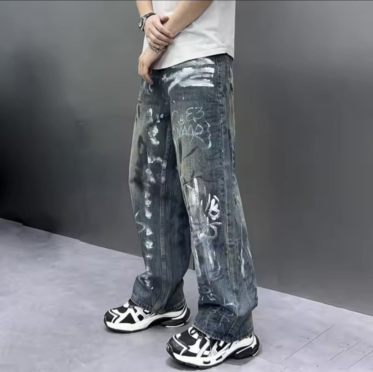 Denime × Japanese Brand Y2K Baggy Jeans Vintage Blue Loosen Fit Hand-painted Denim Size US 30 / EU 46 - 2 Thumbnail