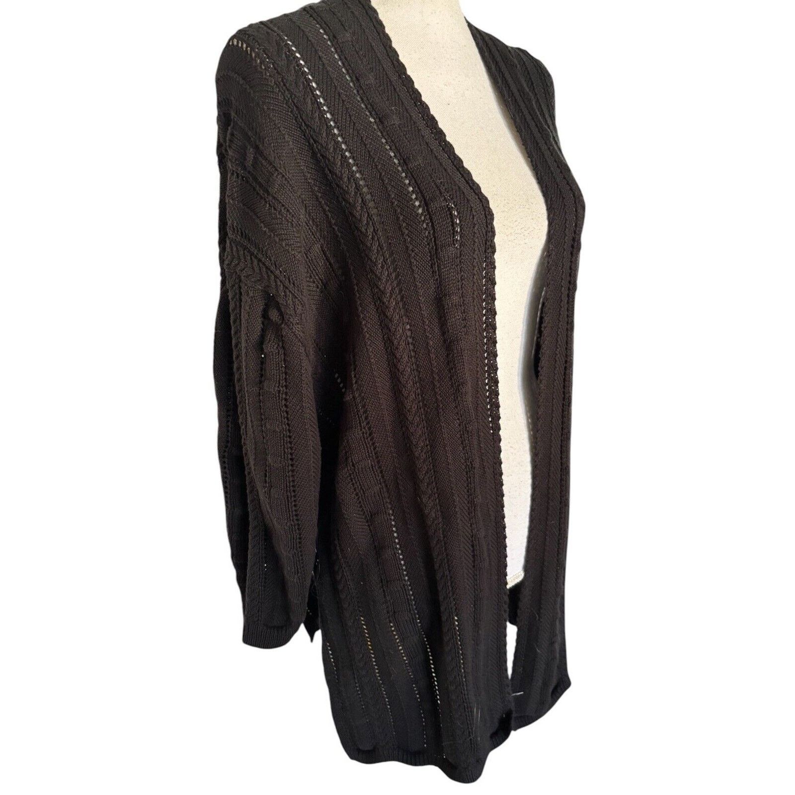 Autumn Cashmere Cotton by Autumn Cashmere Open Pointelle Duster Black L NEW Size L / US 10 / IT 46 - 2 Thumbnail
