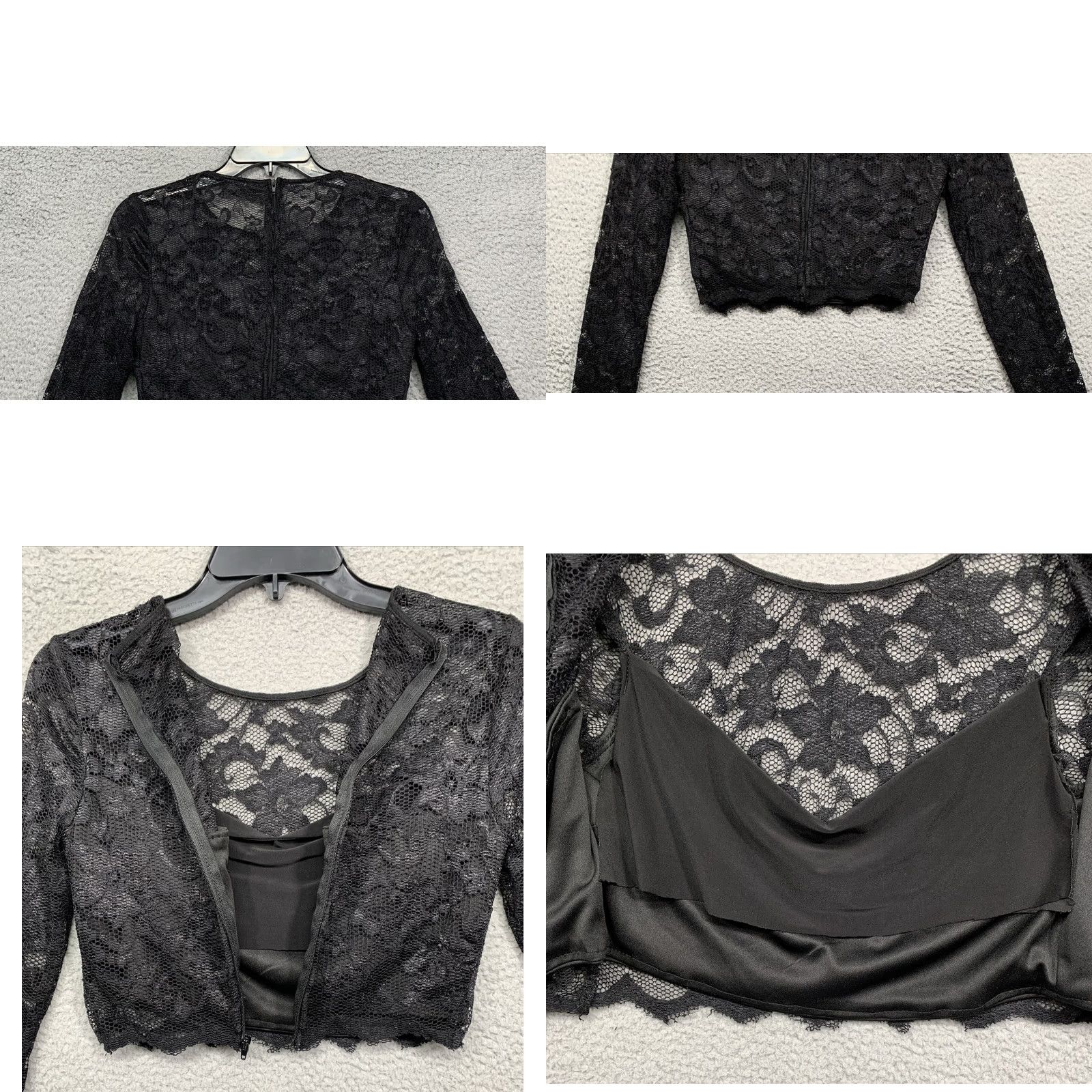 Vintage No Boundaries B Smart Misses Cropped Lace Top Size 3 Black Lined Zipper Hand Wash Stretch Blouse Teens Petite Long Sleeve Round Neck Womens Size XS / US 0-2 / IT 36-38 - 8 Thumbnail