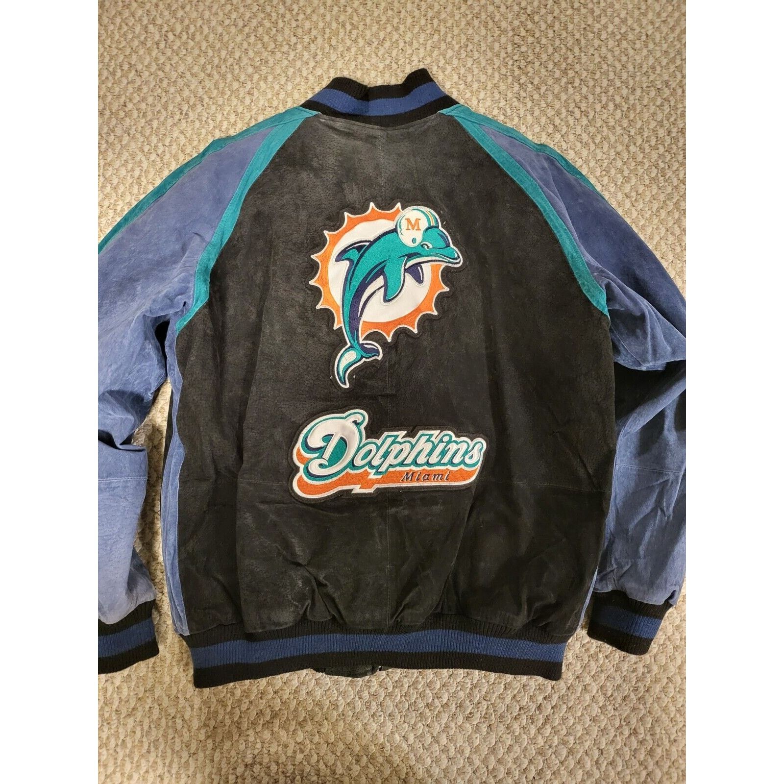 NFL Vintage Miami Dolphins NFL Suede Leather Bomber Jacket Size US L / EU 52-54 / 3 - 3 Thumbnail
