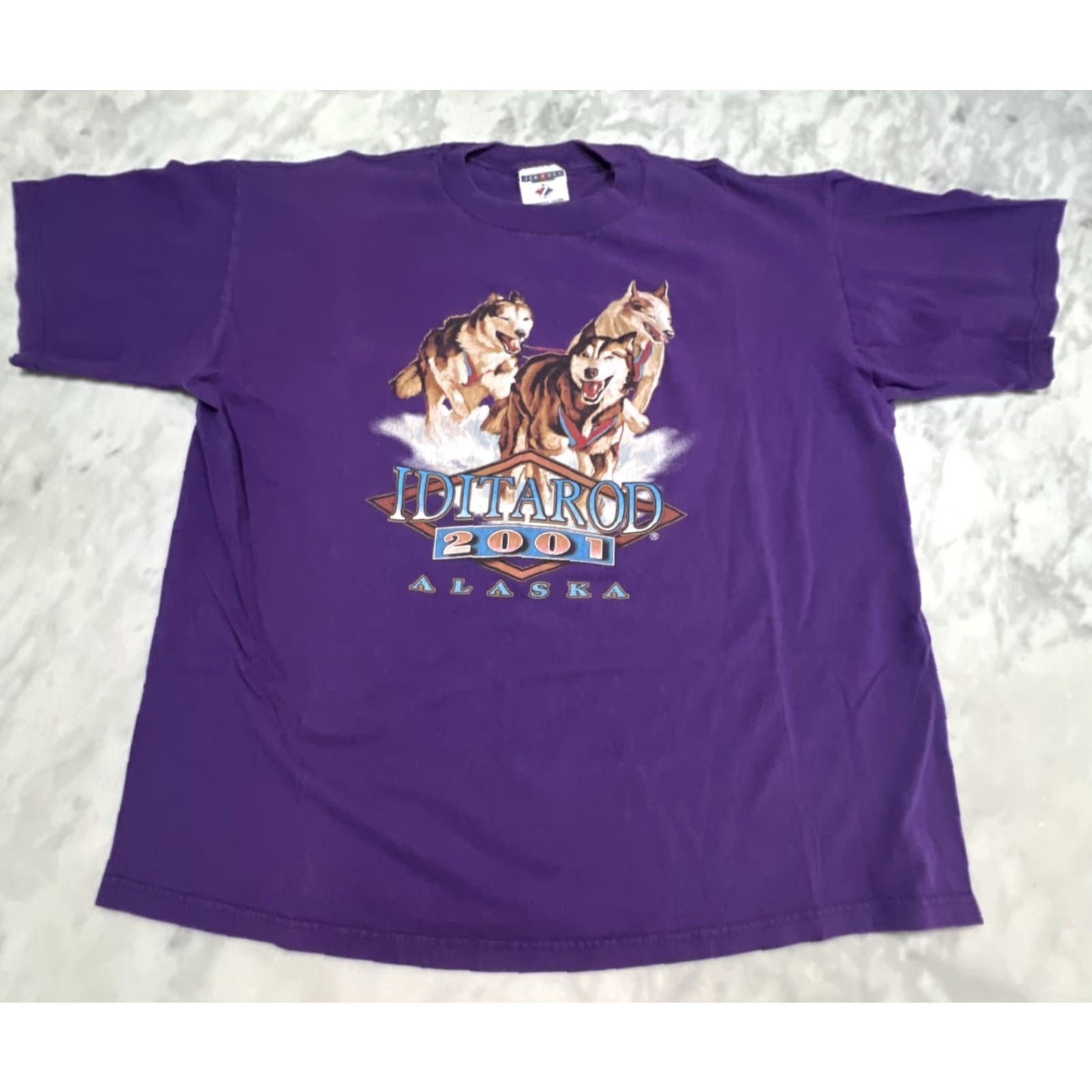 Jerzees VINTAGE Iditarod Alaska T-shirt Mens Large Purple Husky Dog Race Graphic Tee Size US L / EU 52-54 / 3 - 3 Thumbnail
