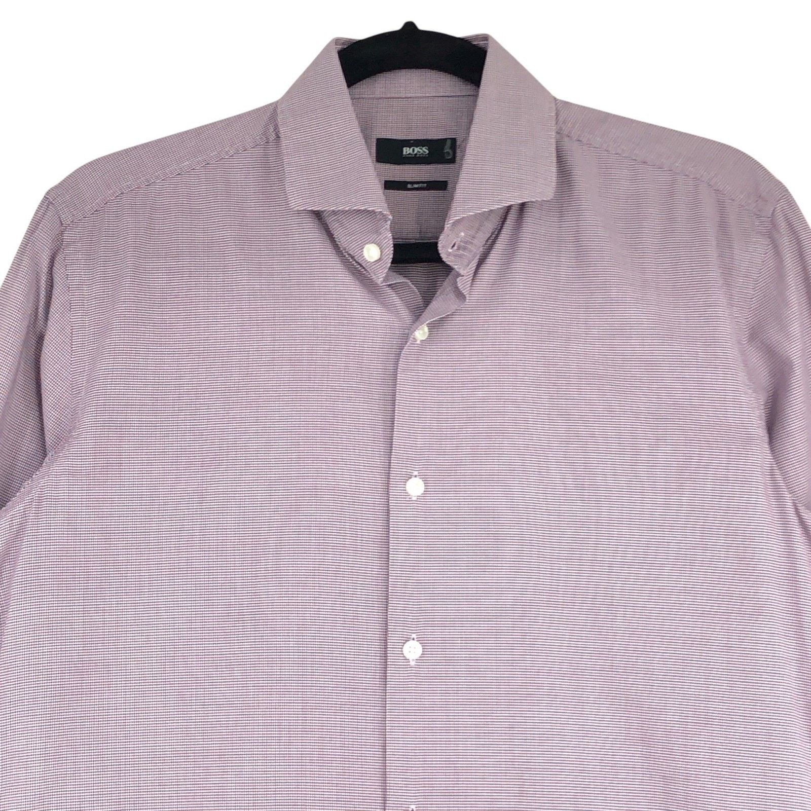 Hugo Boss Hugo Boss Dress Shirt 5.5 39 Slim Fit Purple Micro Check Size US M / EU 48-50 / 2 - 2 Thumbnail