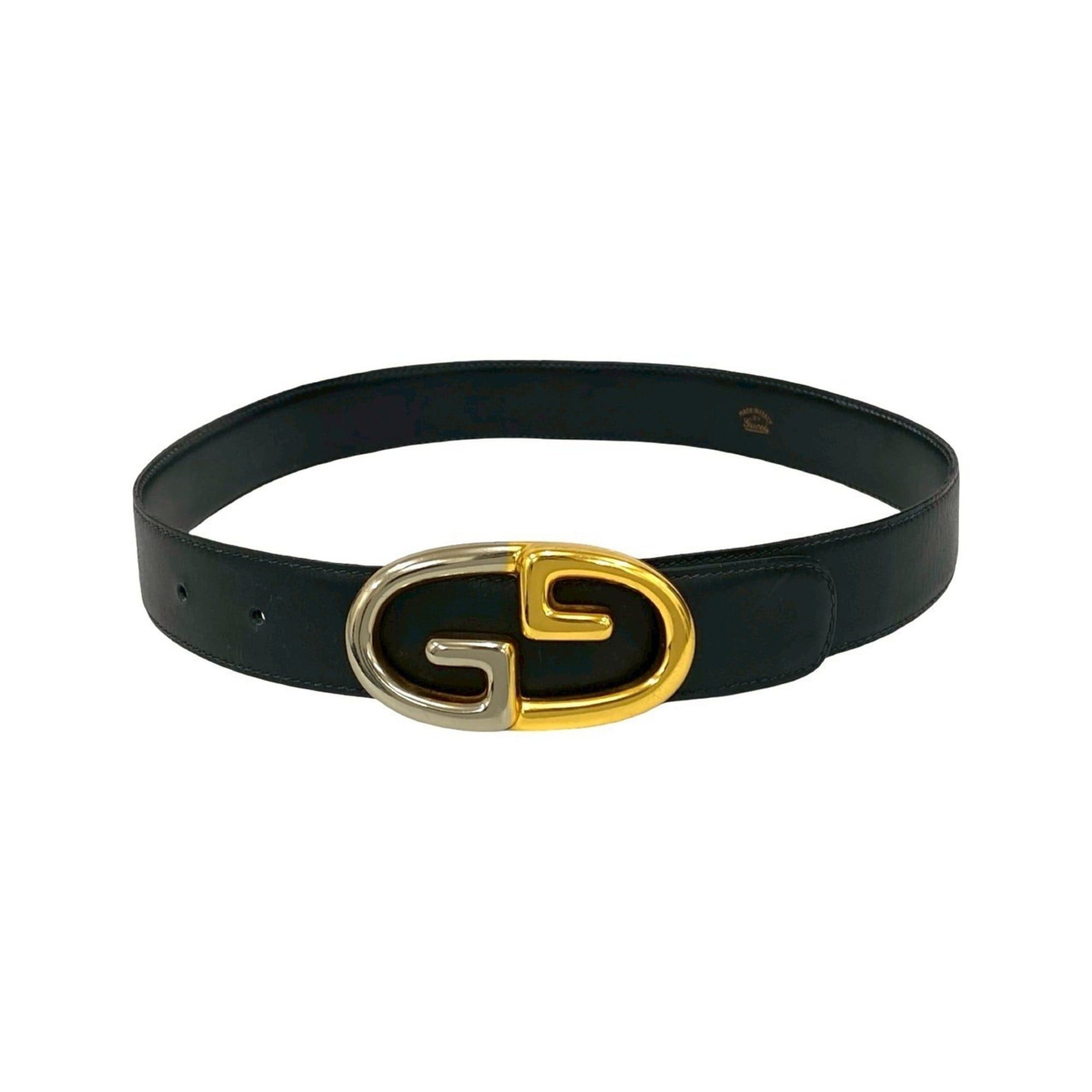 Gucci GUCCI GG Logo Buckle Belt Leather GP Women's Black Gold Silver 68998 Size ONE SIZE - 1 Thumbnail