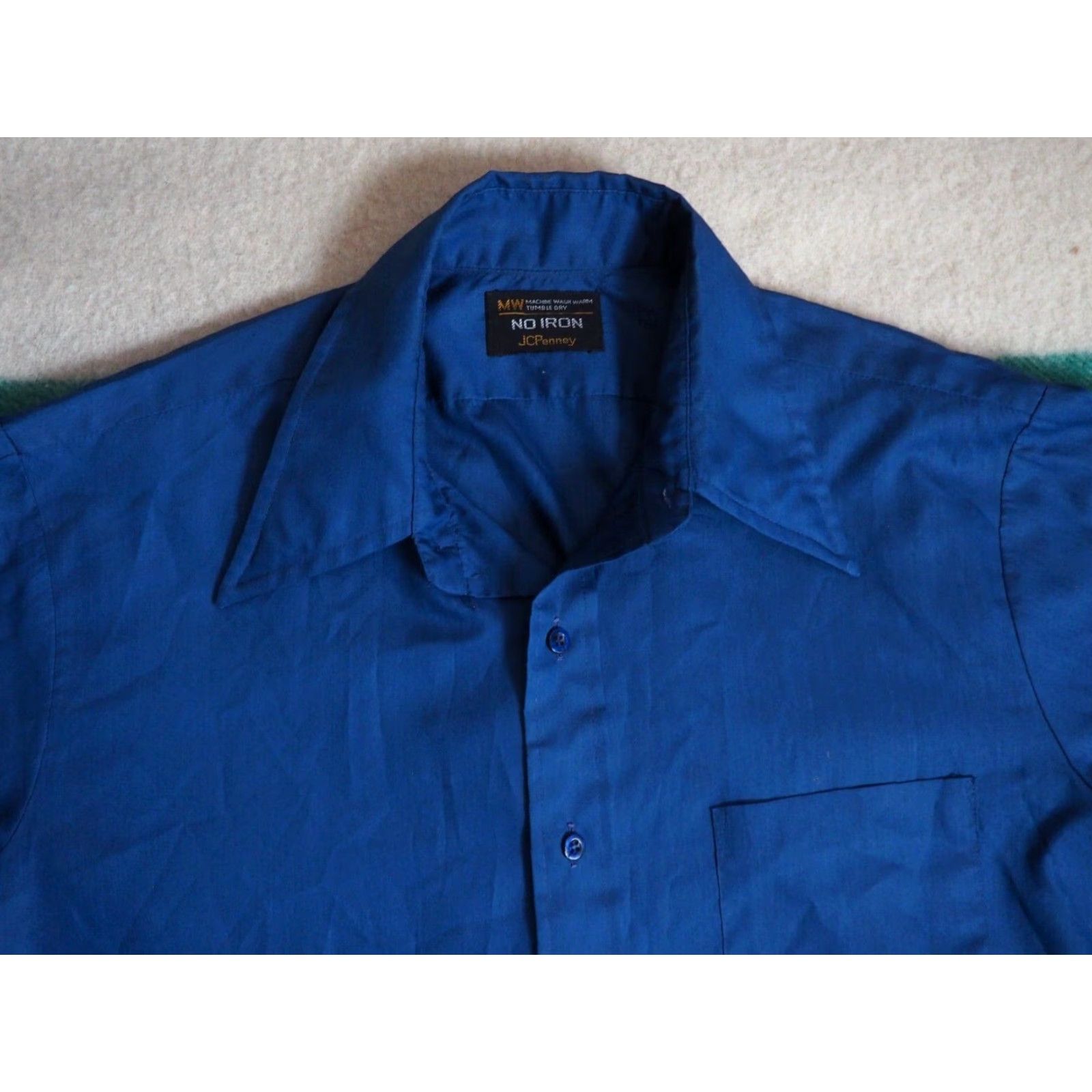 Vintage VTG 70s Night Blue Polycotton No Iron Button Shirt Montgomery Ward XL Men’s Size US XL / EU 56 / 4 - 3 Thumbnail