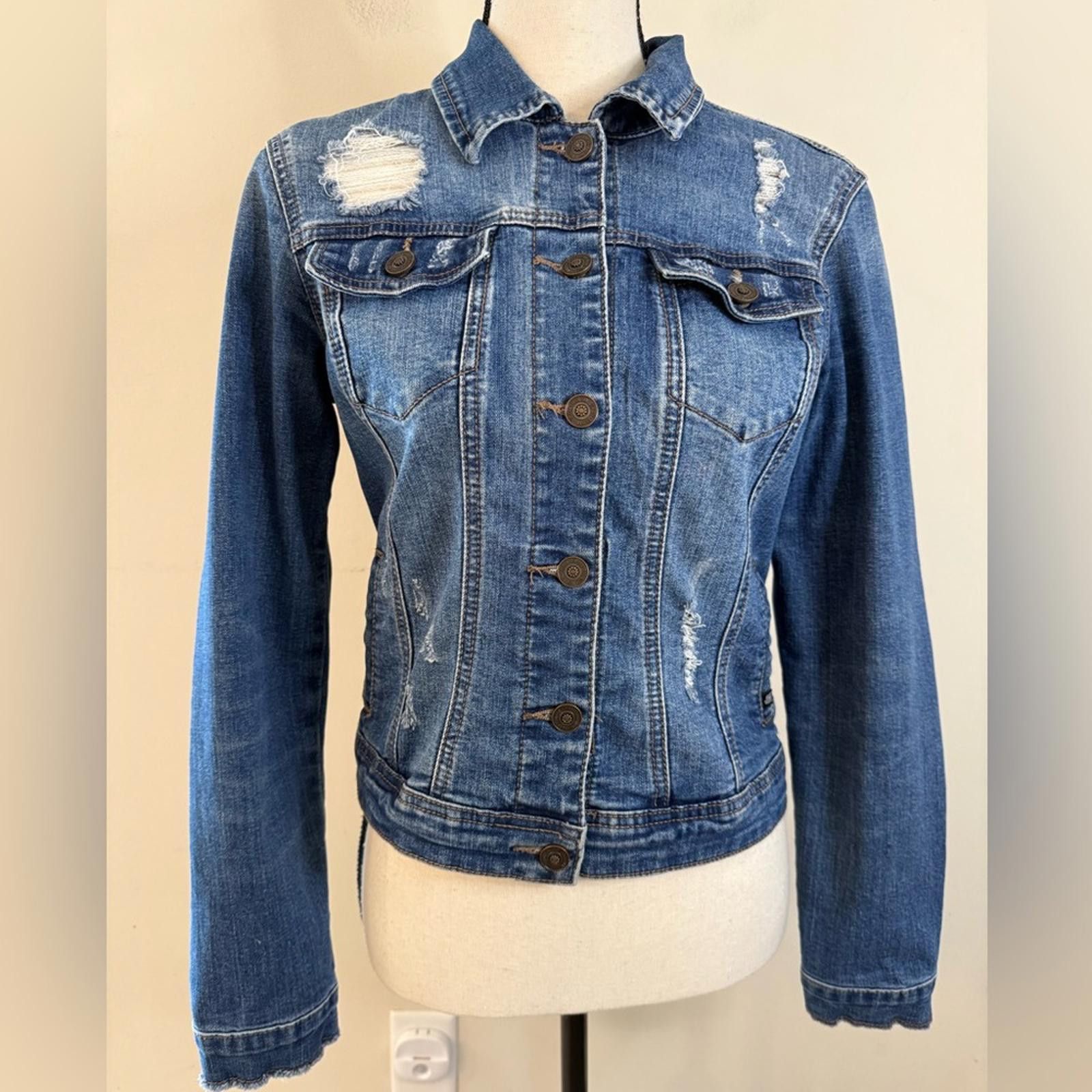 Other ENJEAN denim jeans jacket distressed medium wash stretch SM Size S / US 4 / IT 40 - 1 Thumbnail