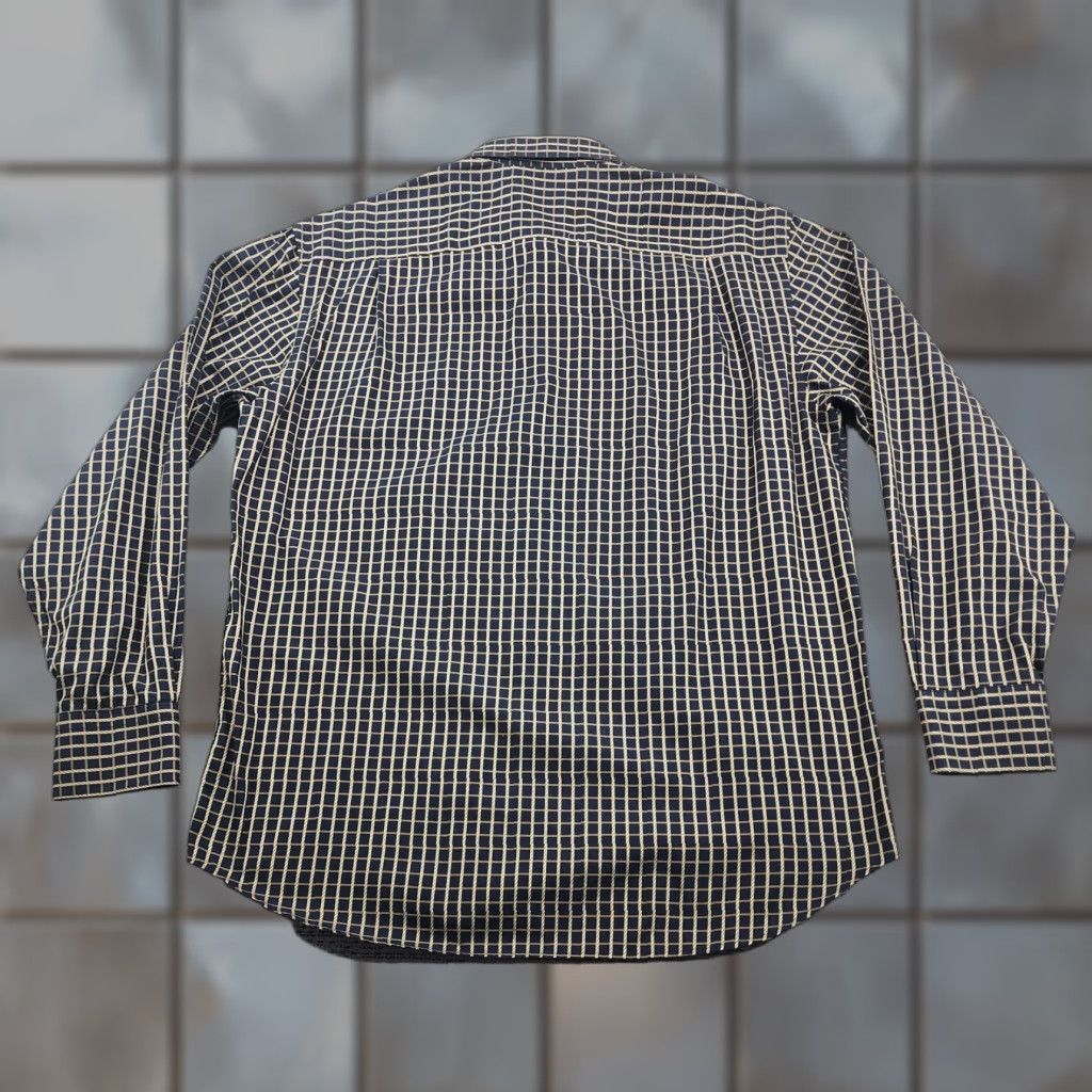 Vintage Riscatto Shirt Mens Large Navy Tan Check Dress Button Up Long Sleeve Cotton Size 42R - 1 Thumbnail