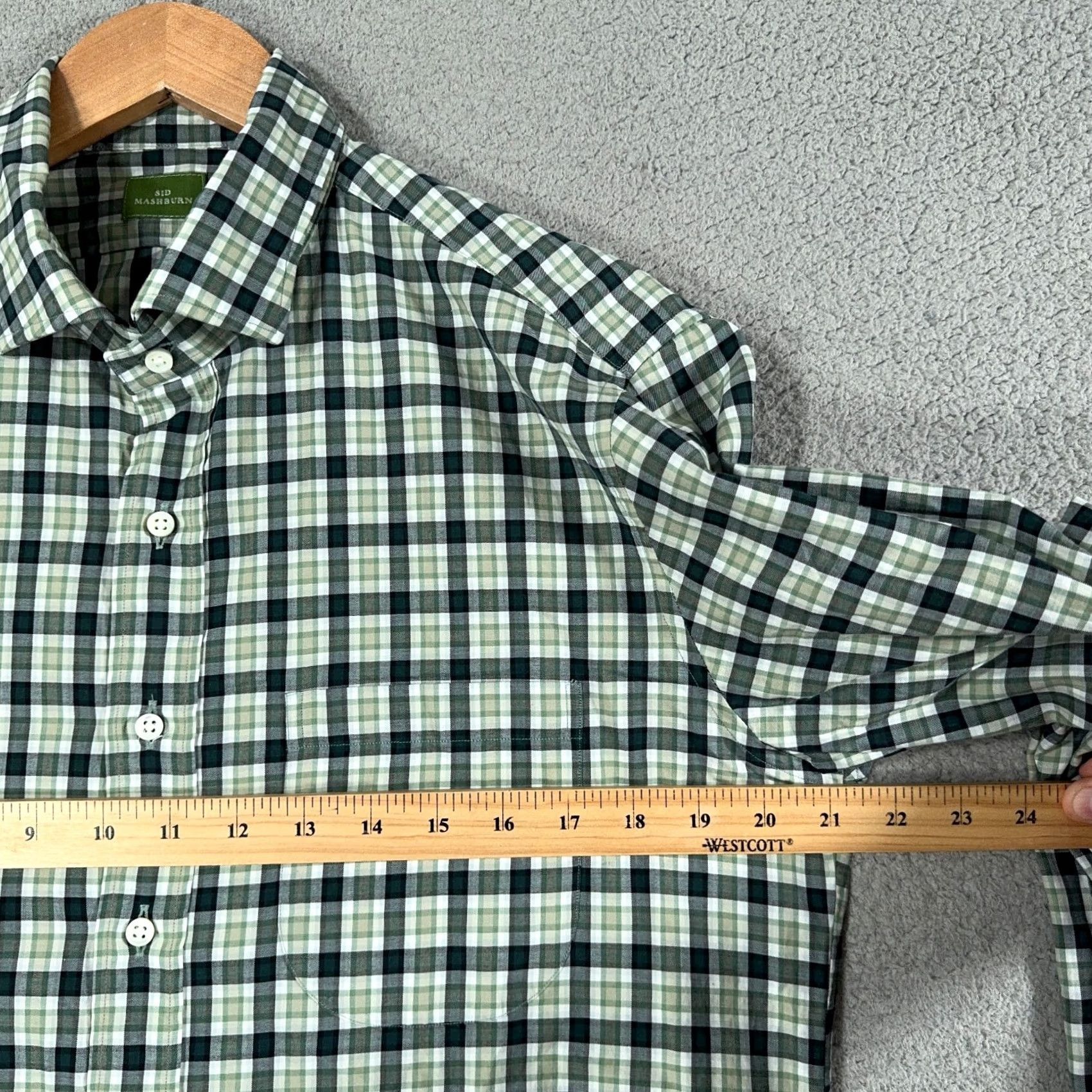 Sid Mashburn Sid Mashburn Spread collar Shirt Mens M Slim Plaid Green Poplin Cotton Linen Button-Up Casual Classic Preppy Images 90s? Size US M / EU 48-50 / 2 - 7 Thumbnail