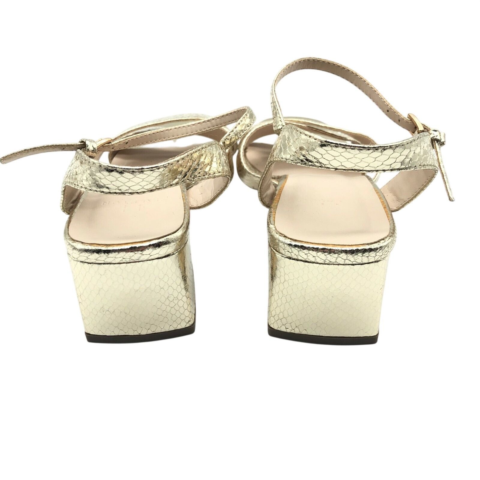 Halston H Halston Womens Block Heel Sandals Vegan Leather Gold Ankle Size US 5 / IT 35 - 3 Thumbnail
